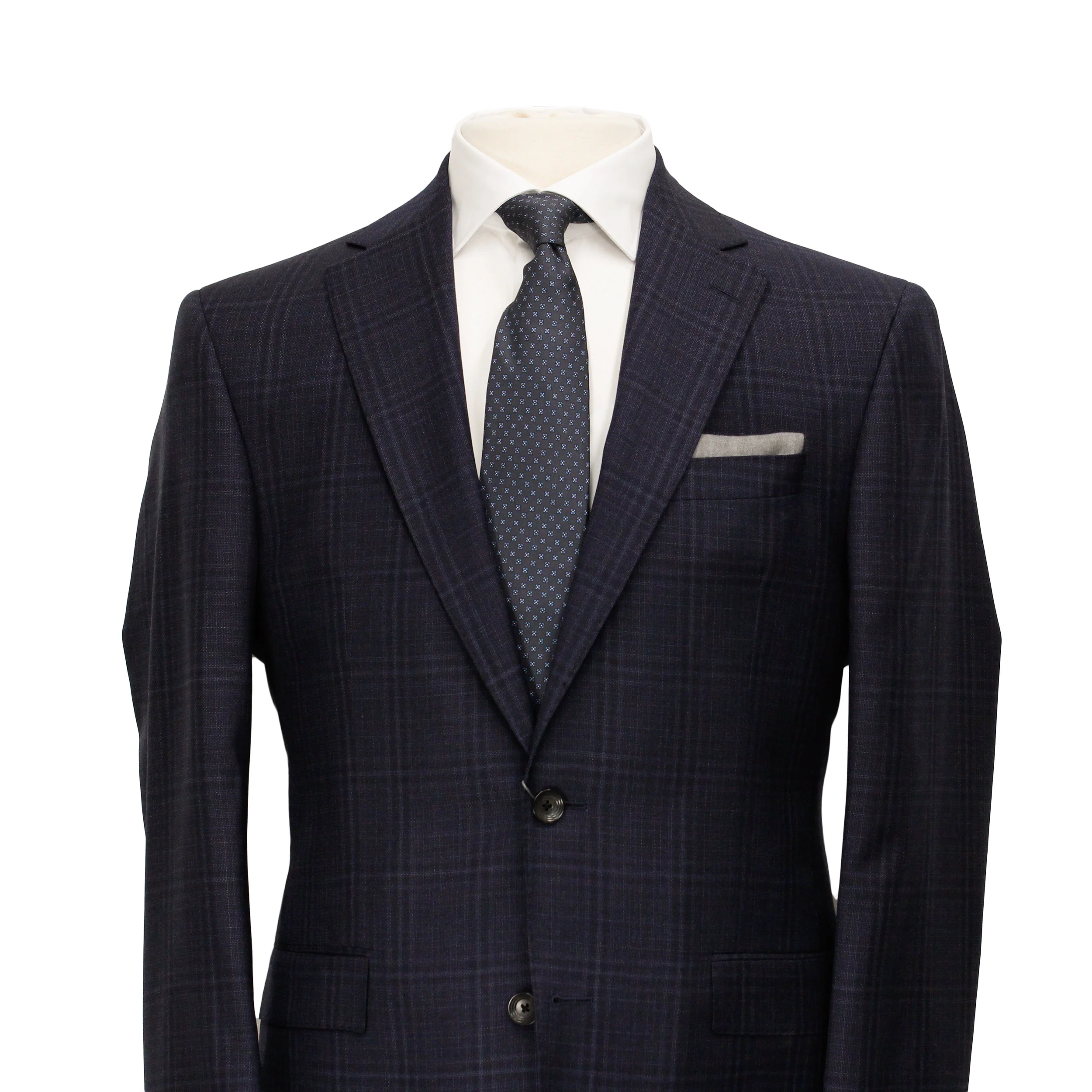 Dark Blue Tonal Check Urban Slim Fit Wool Suit - Jack Victor - Image 3