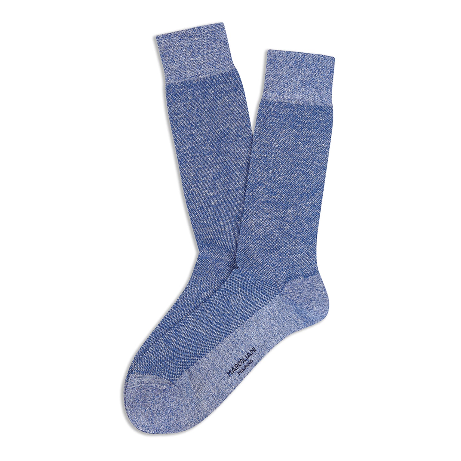 Amalfi Blue Linen Blend Piqué Textured Mid-Calf Sock - Marcoliani