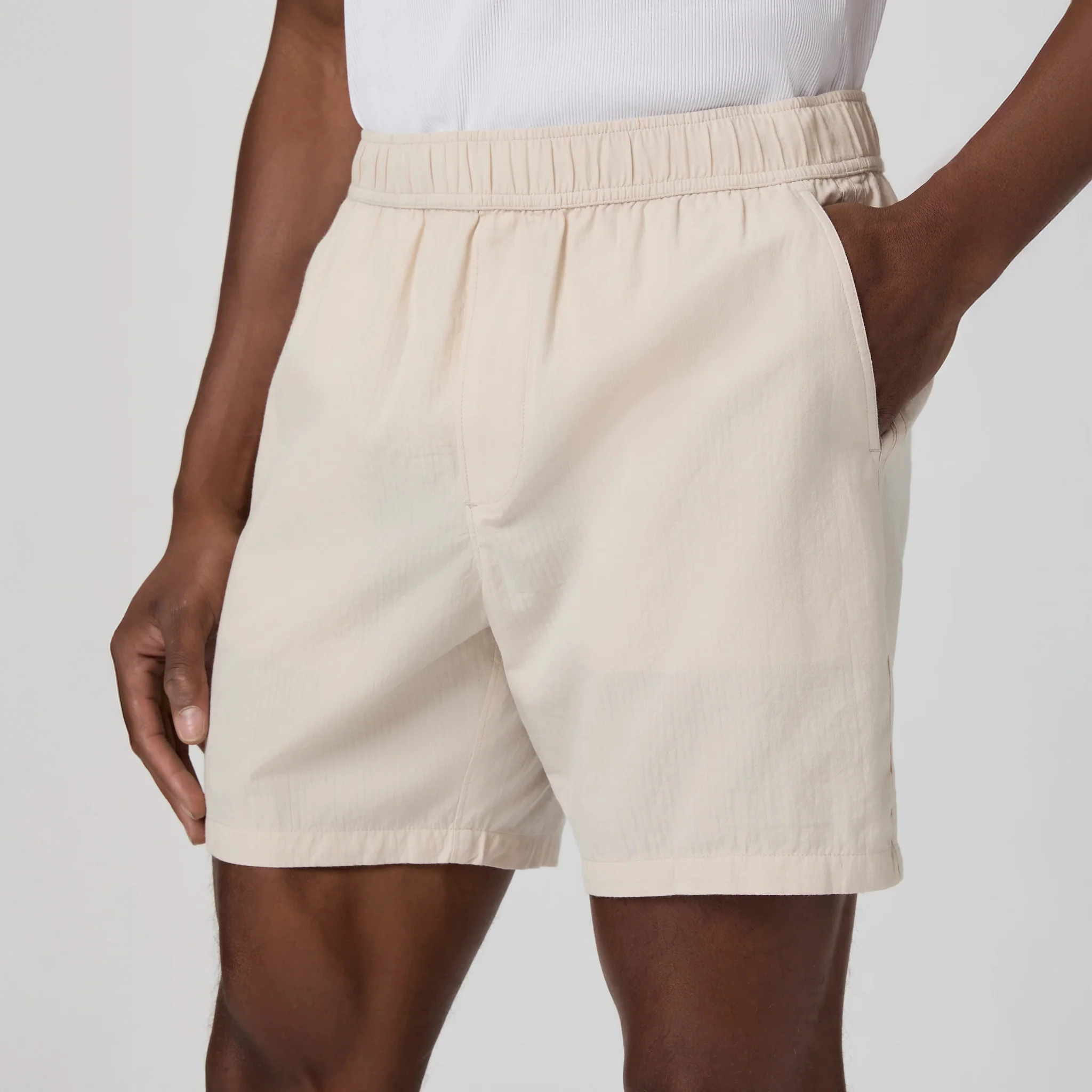 Atlantic Fog (Beige) Cotton-Stretch Seersucker Teague Shorts - PAIGE - Image 5