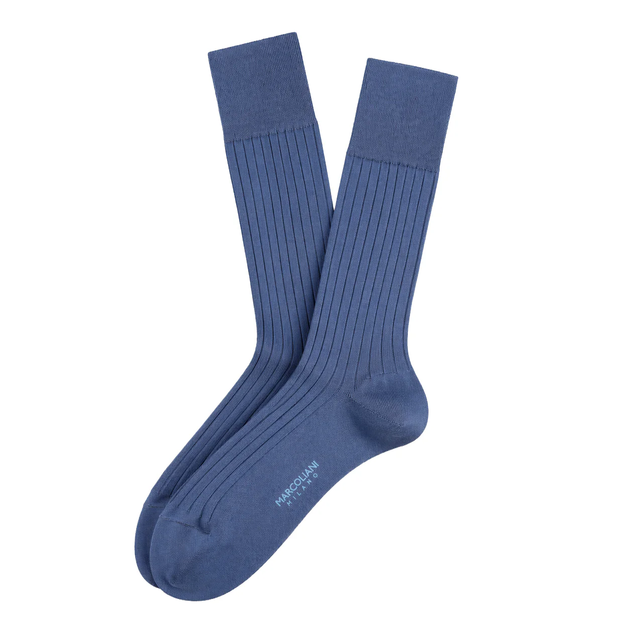 Avio Steel Blue Dressy Ribbed Essence of Cotton Mid-Calf Sock - Marcoliani