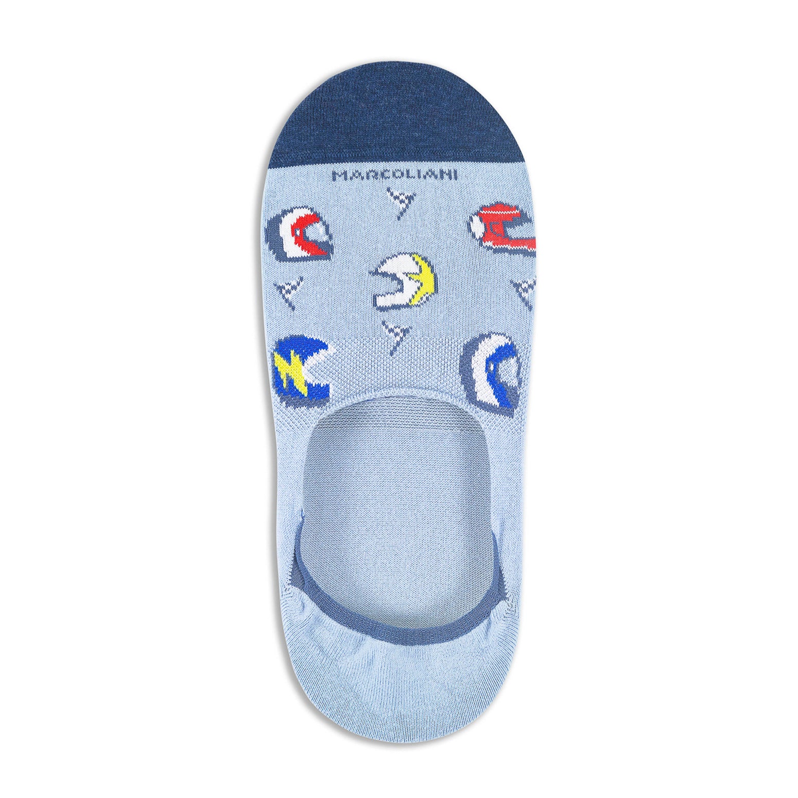 Azure Blue Helmet (Racing) Motif Invisible Touch No-Show Socks - Marcoliani