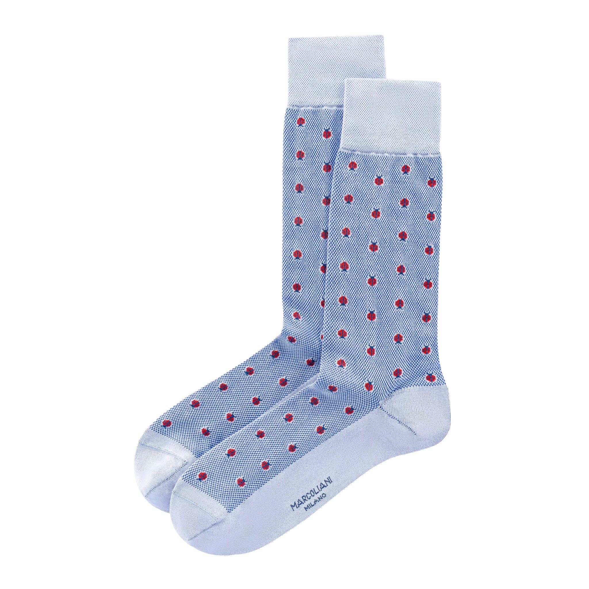 Azure Blue Ladybug Motif Pima Cotton Mid-Calf Socks - Marcoliani