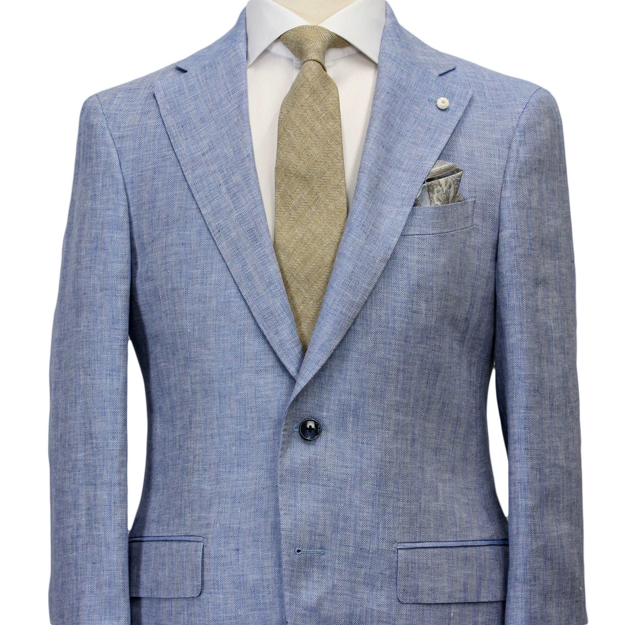 Azure Blue Linen Contemporary Fit Suit - Luigi Bianchi - Image 3