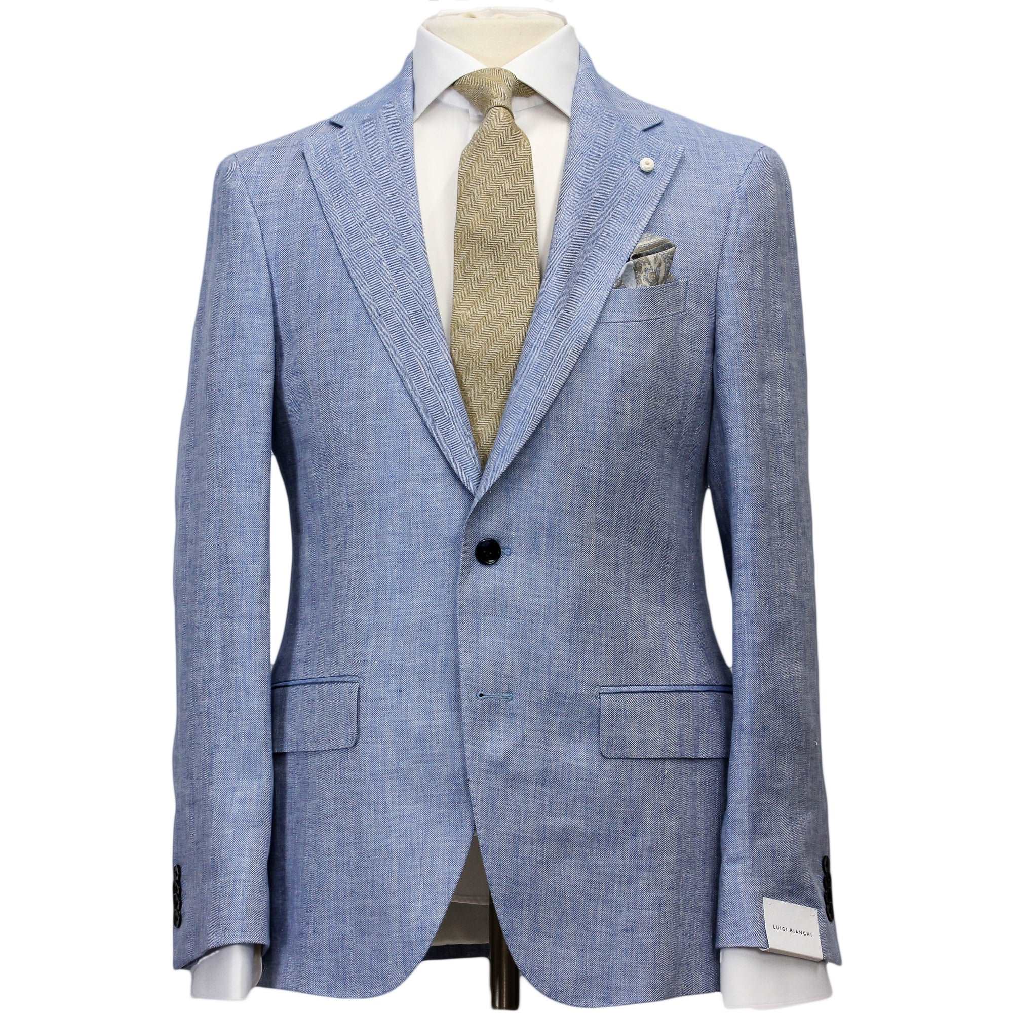 Azure Blue Linen Contemporary Fit Suit - Luigi Bianchi - Image 4