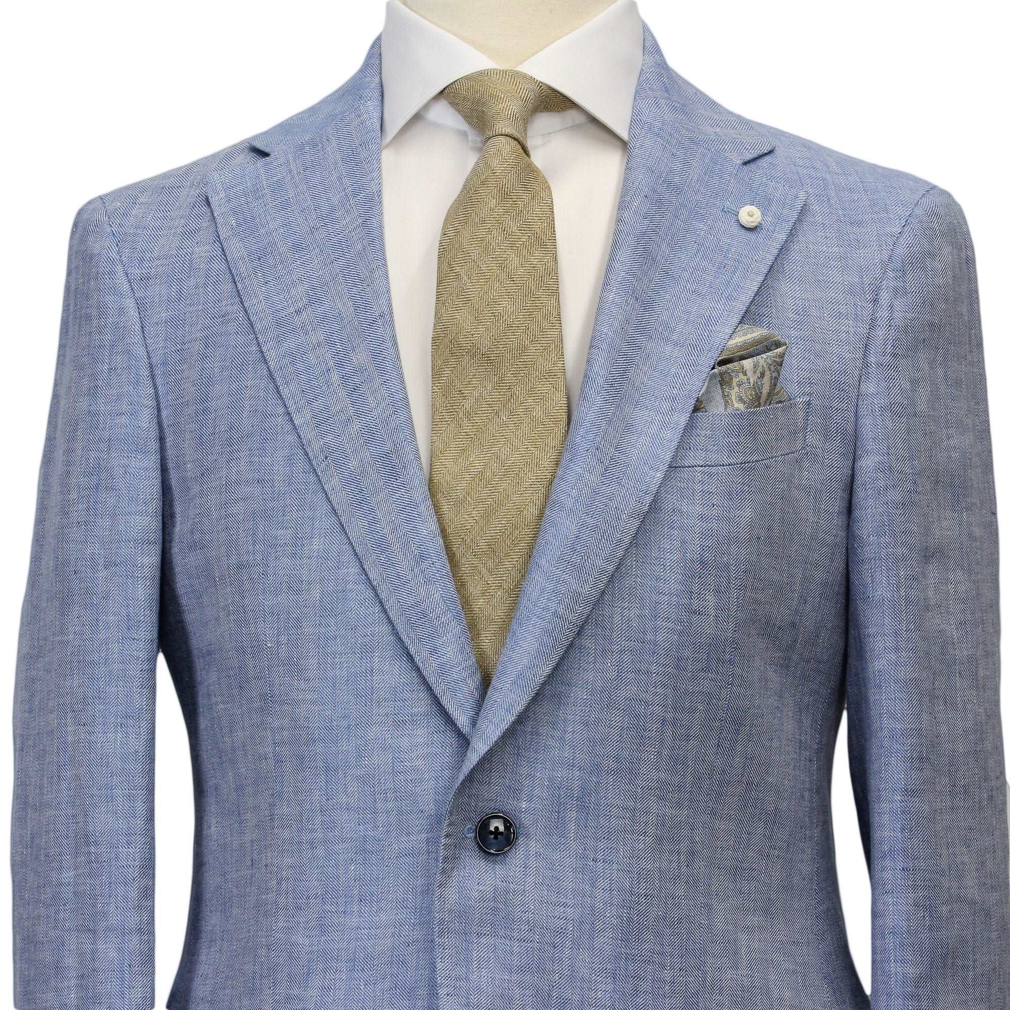 Azure Blue Linen Contemporary Fit Suit - Luigi Bianchi - Image 5