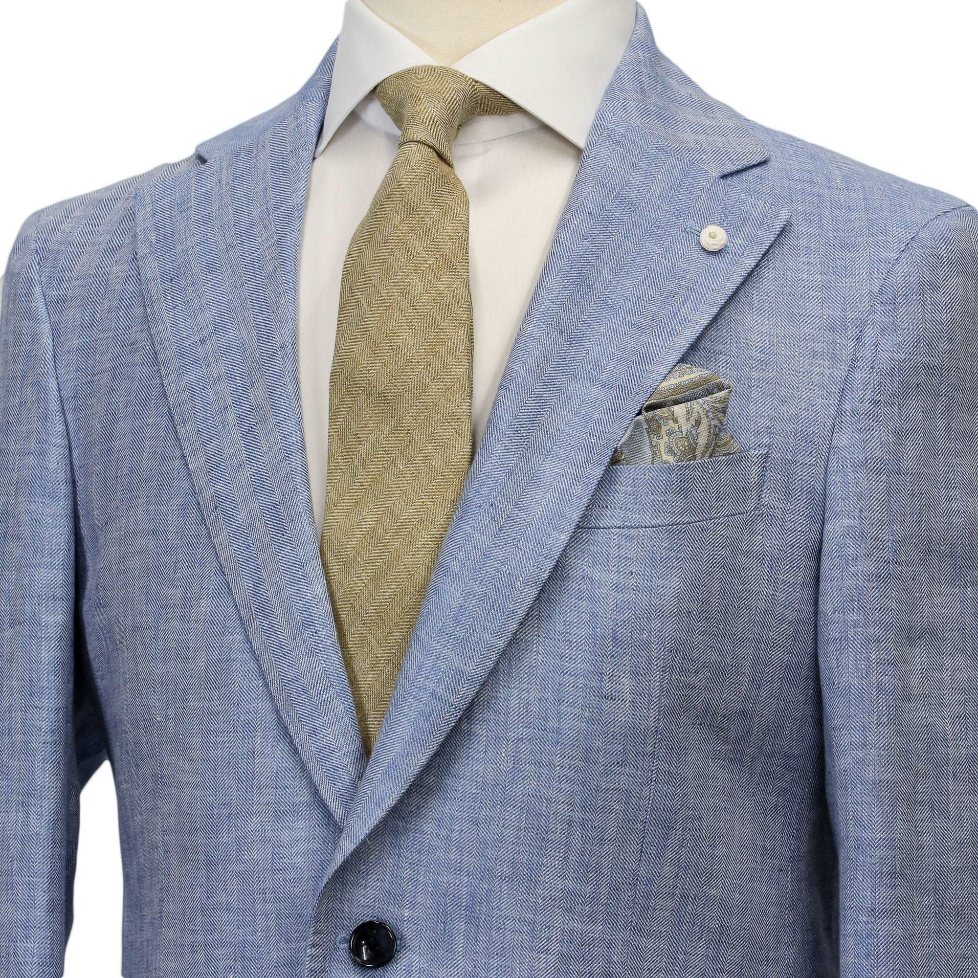 Azure Blue Linen Contemporary Fit Suit - Luigi Bianchi - Image 6