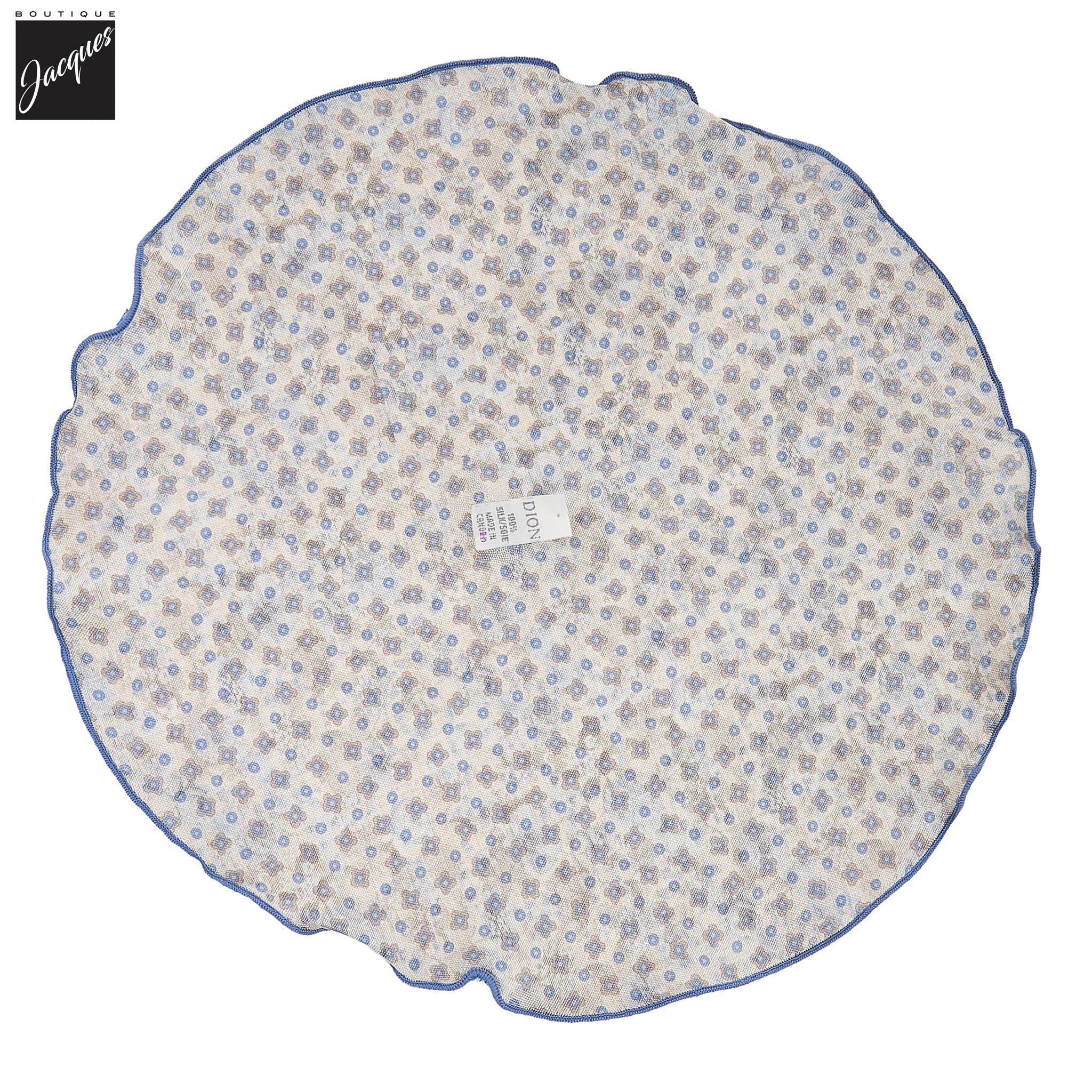 Beige & Blue Flower/Medallion Reversible Silk Pocket Round - DION - Image 3