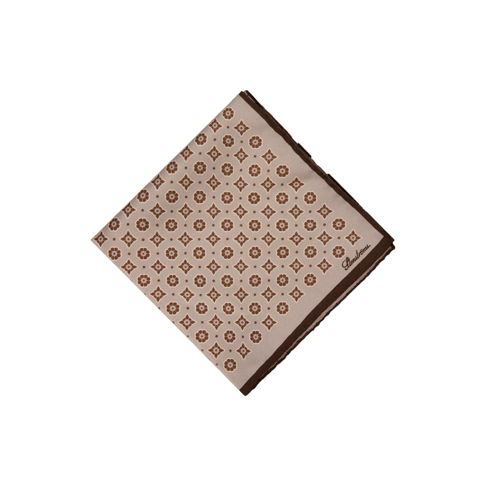 Beige & Brown Medallion Patterned Silk Hankie - Stenströms