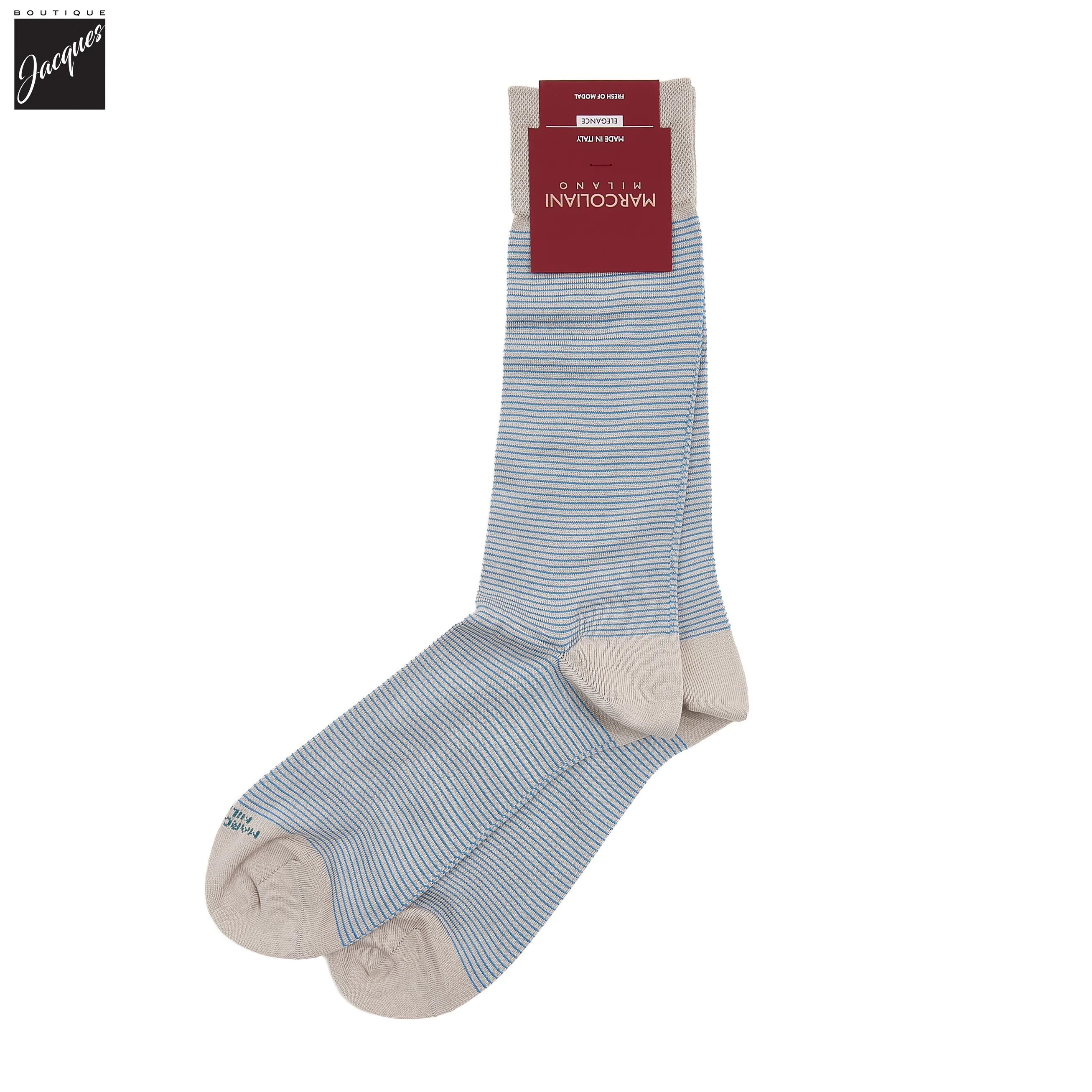 Beige Fresh of Modal Chic Stripe Patterned Mid-Calf Socks - Marcoliani