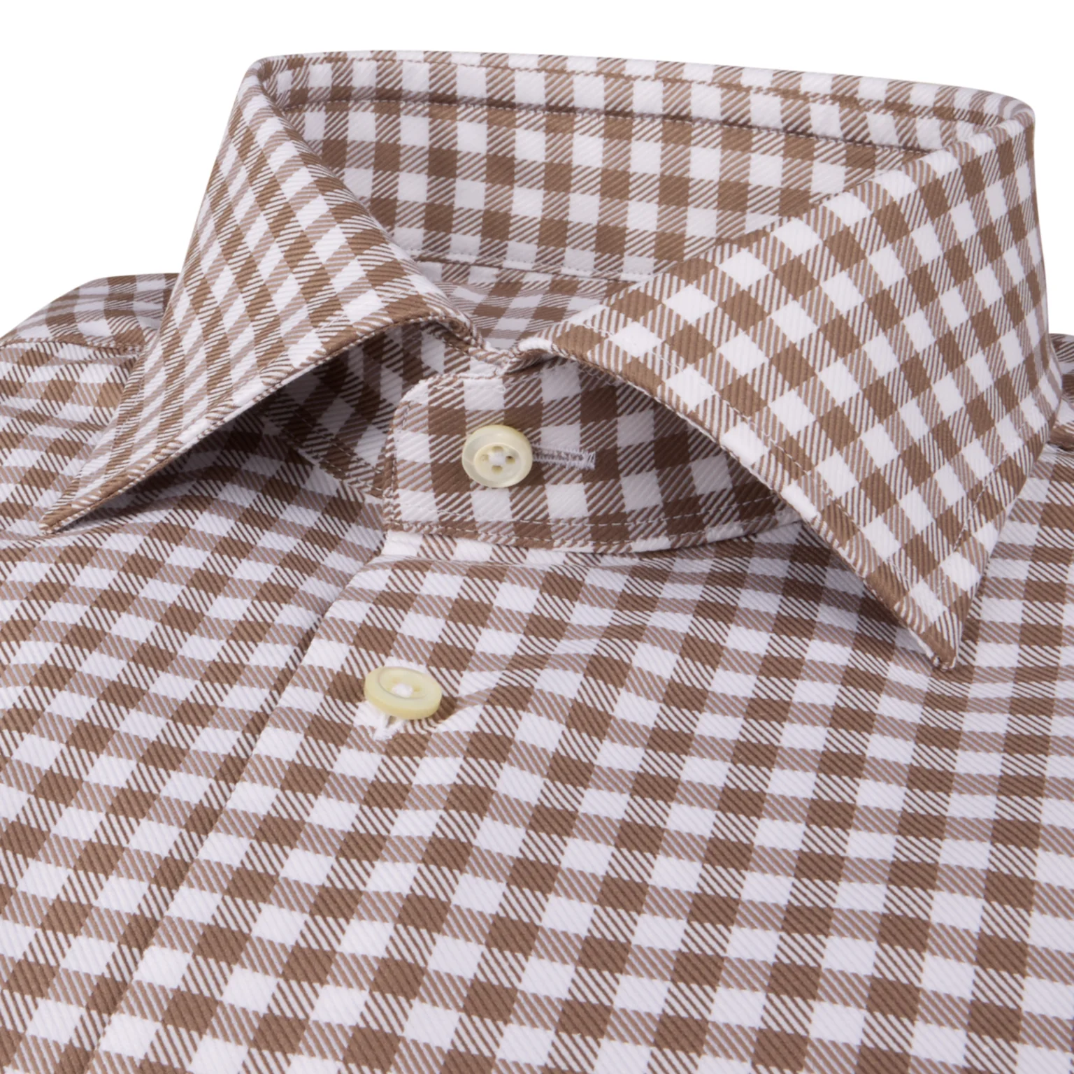 Brown Gingham Check Twill Fitted Body Shirt - Stenströms - Image 2