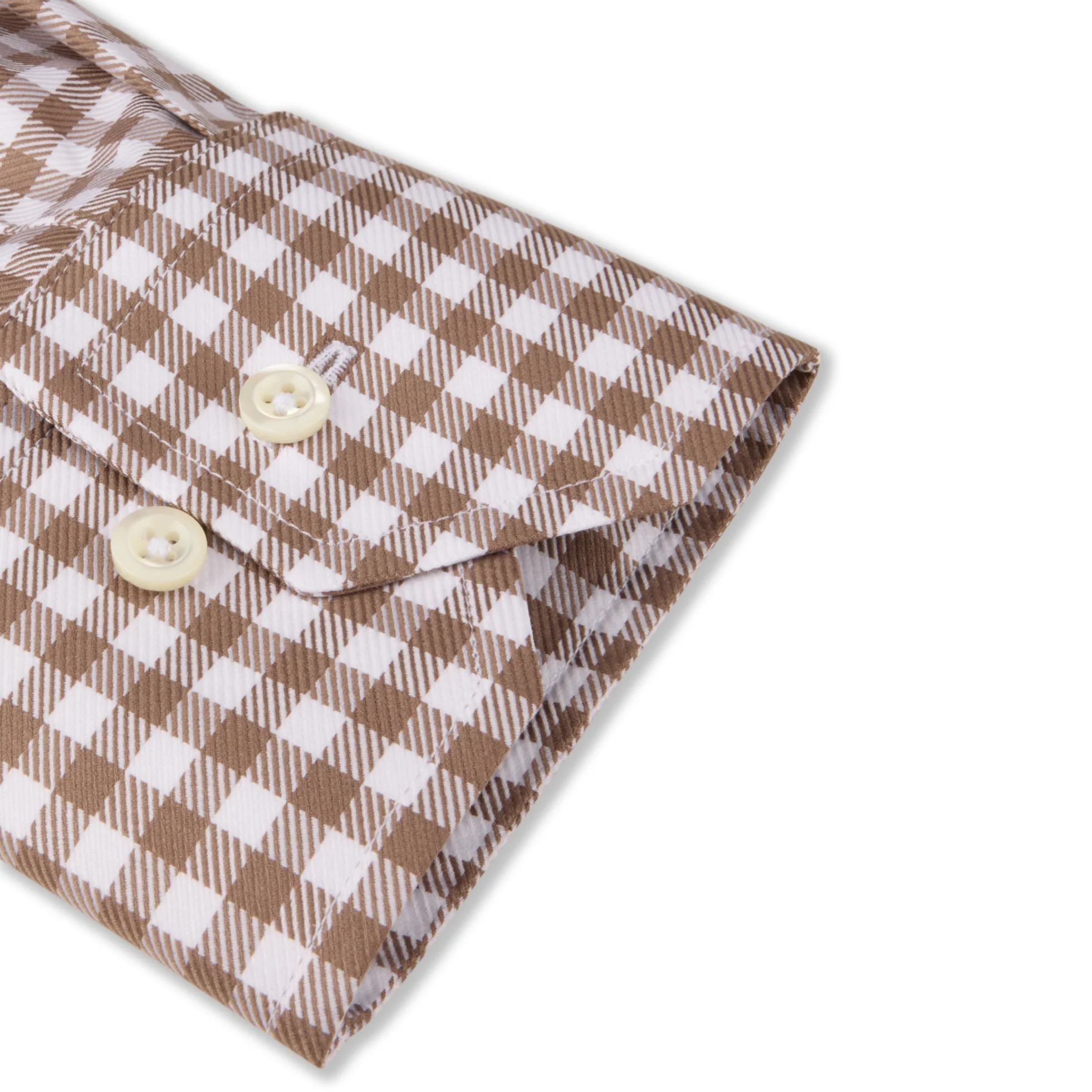 Brown Gingham Check Twill Fitted Body Shirt - Stenströms - Image 3