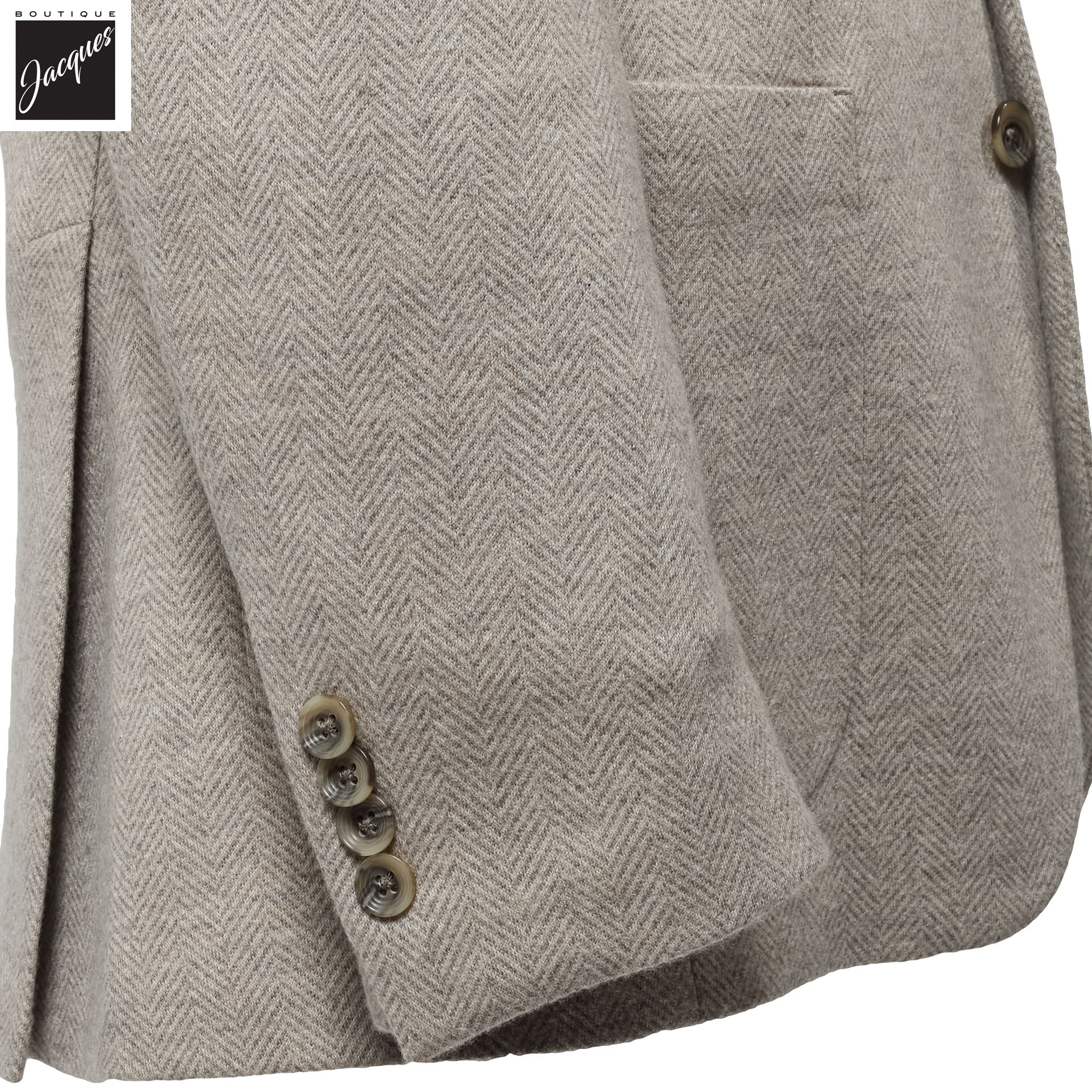 Beige Herringbone Cashmere Silk Hartford Contemporary Fit Unconstructed Sport Jacket - Jack Victor - Image 3