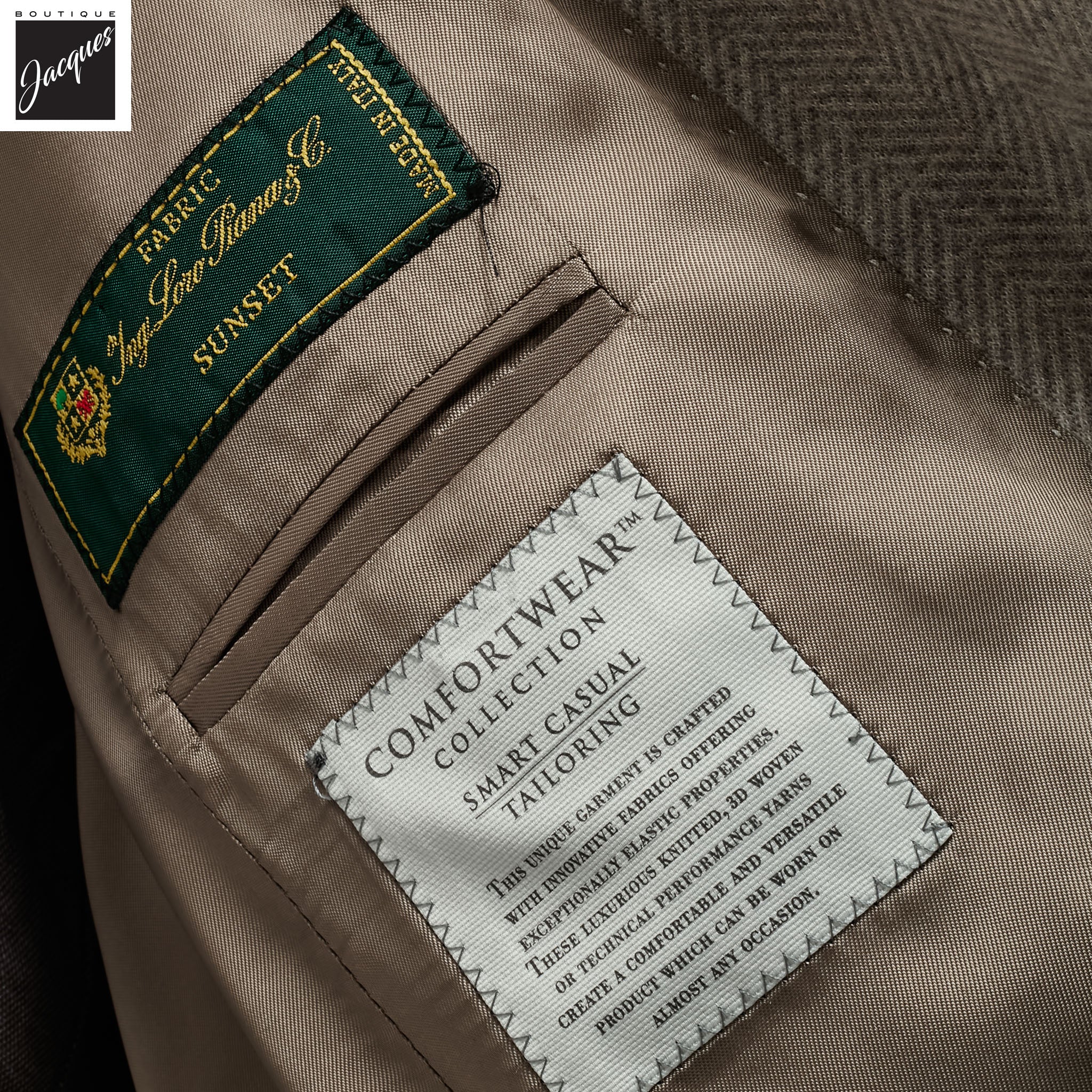 Beige Herringbone Cashmere Silk Hartford Contemporary Fit Unconstructed Sport Jacket - Jack Victor - Image 4