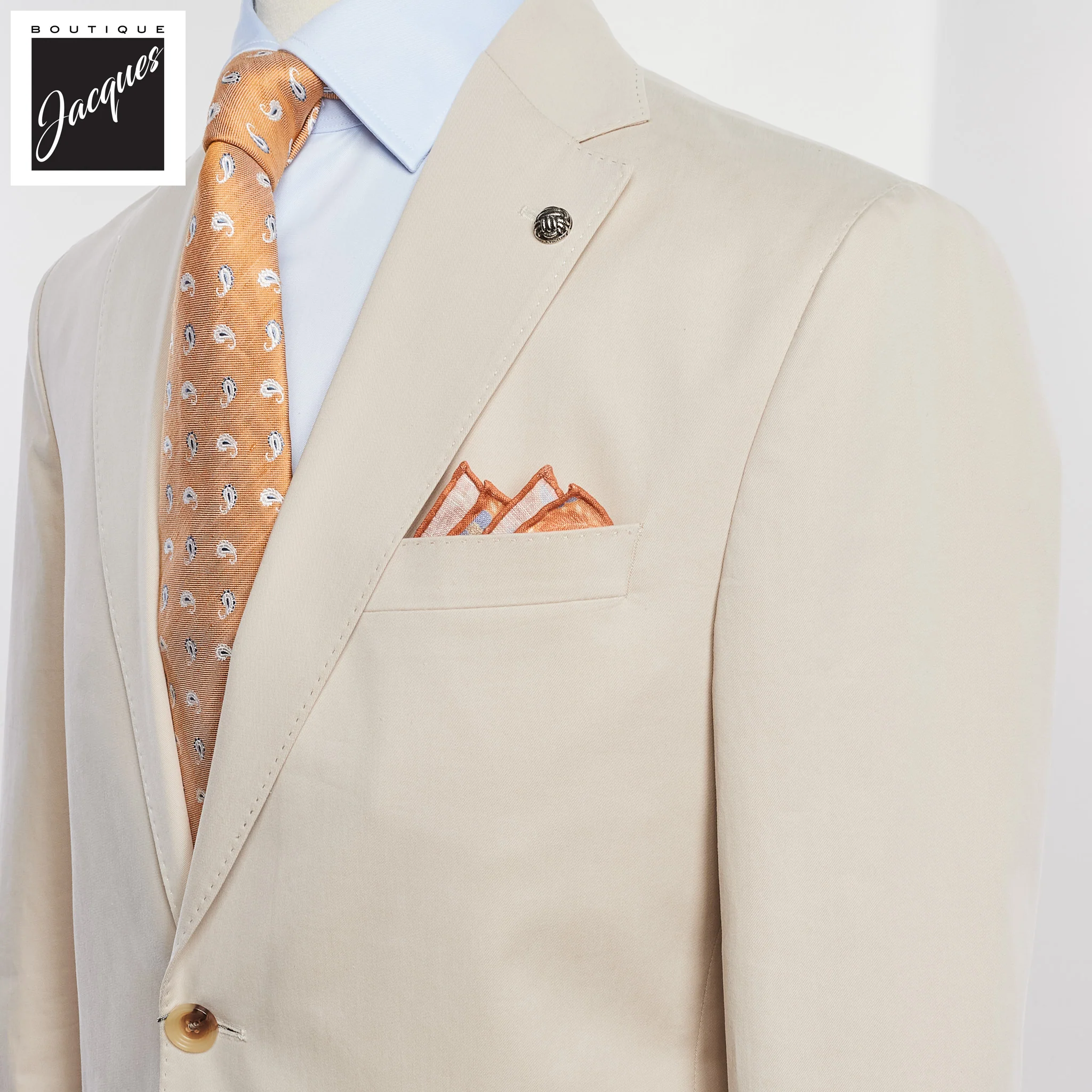Beige Irving Cotton Cashmere Contemporary Fit Wool Suit - Jack Victor - Image 2
