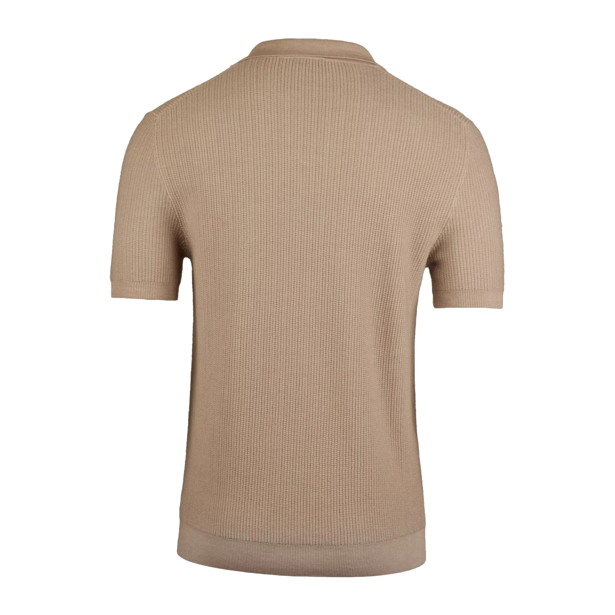 Beige Knitted Merino Wool Open Collar Polo Shirt - Stenströms - Image 2