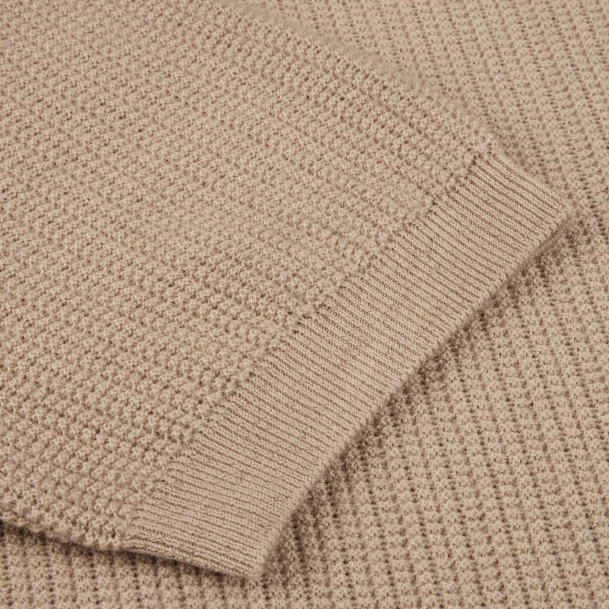 Beige Knitted Merino Wool Open Collar Polo Shirt - Stenströms - Image 4