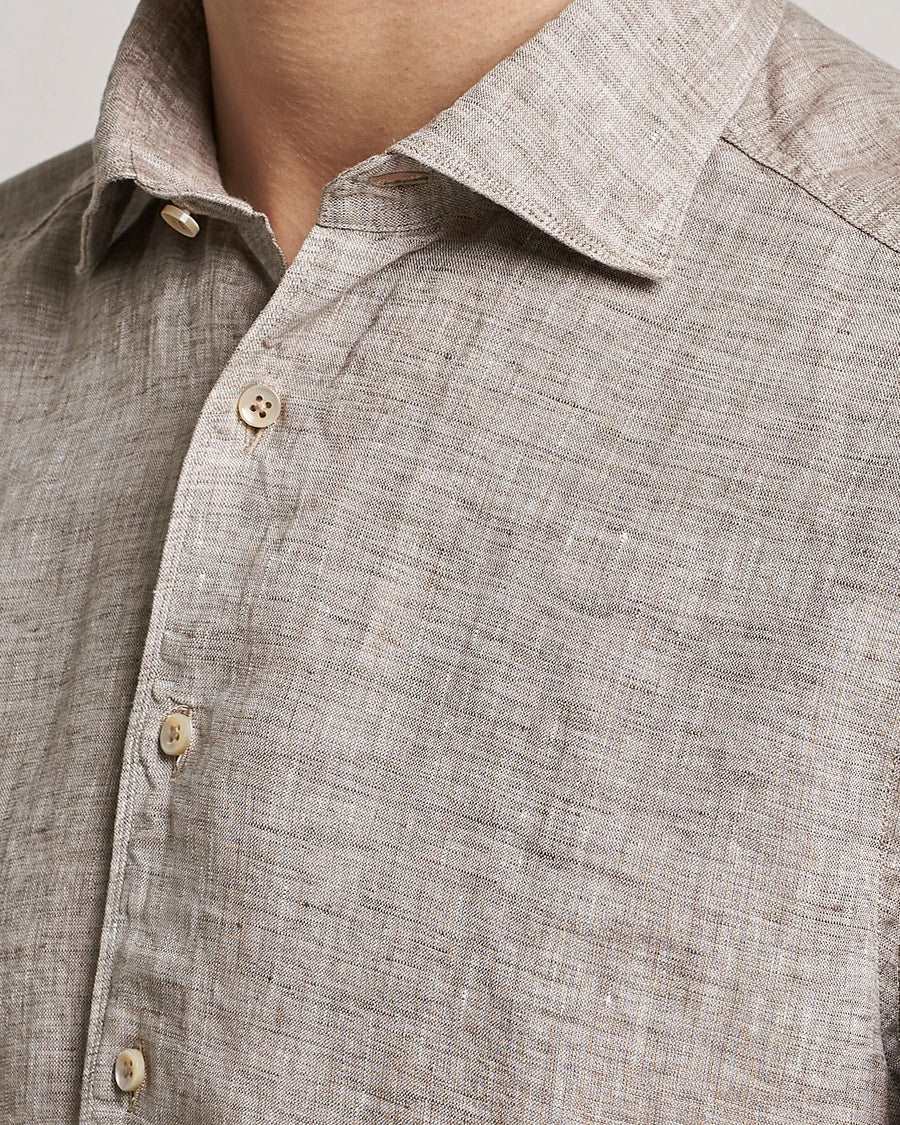 Beige Linen Fitted Body Shirt - Stenströms - Image 2