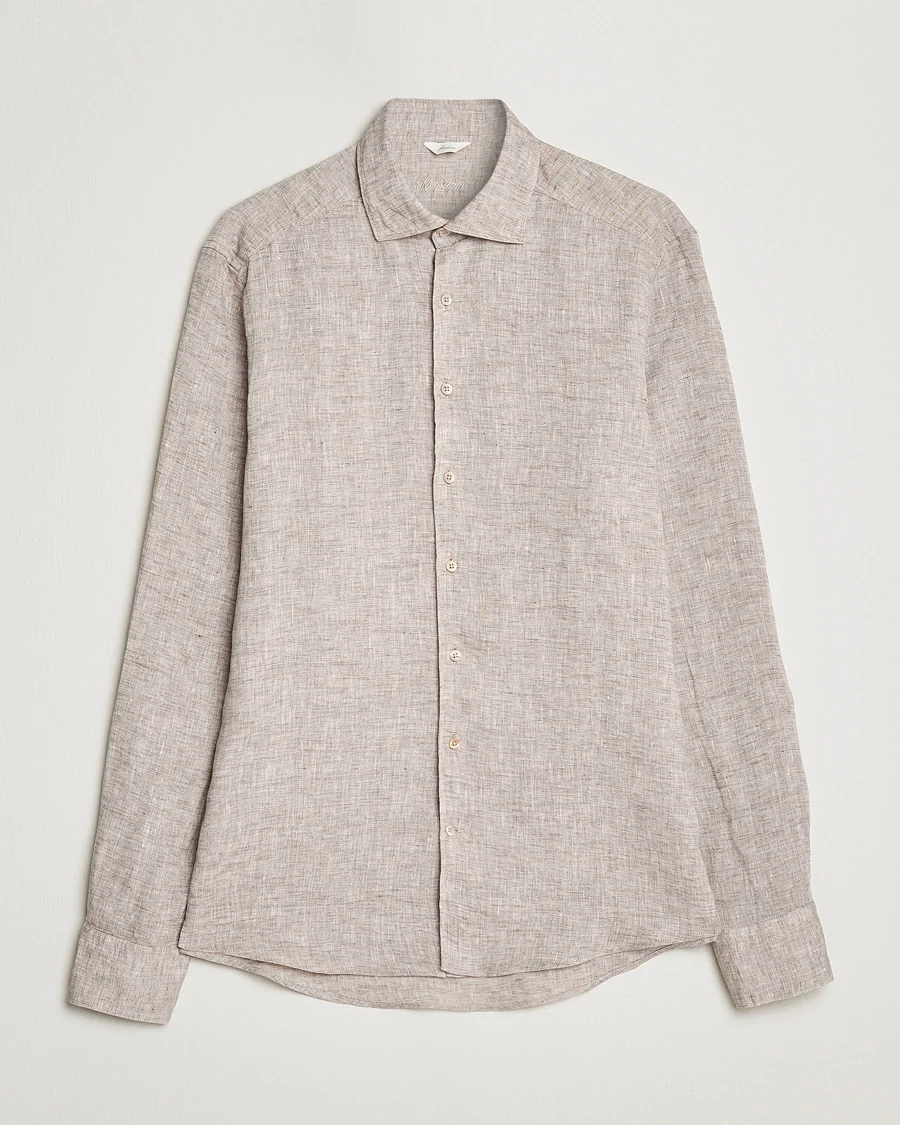 Beige Linen Fitted Body Shirt - Stenströms - Image 3