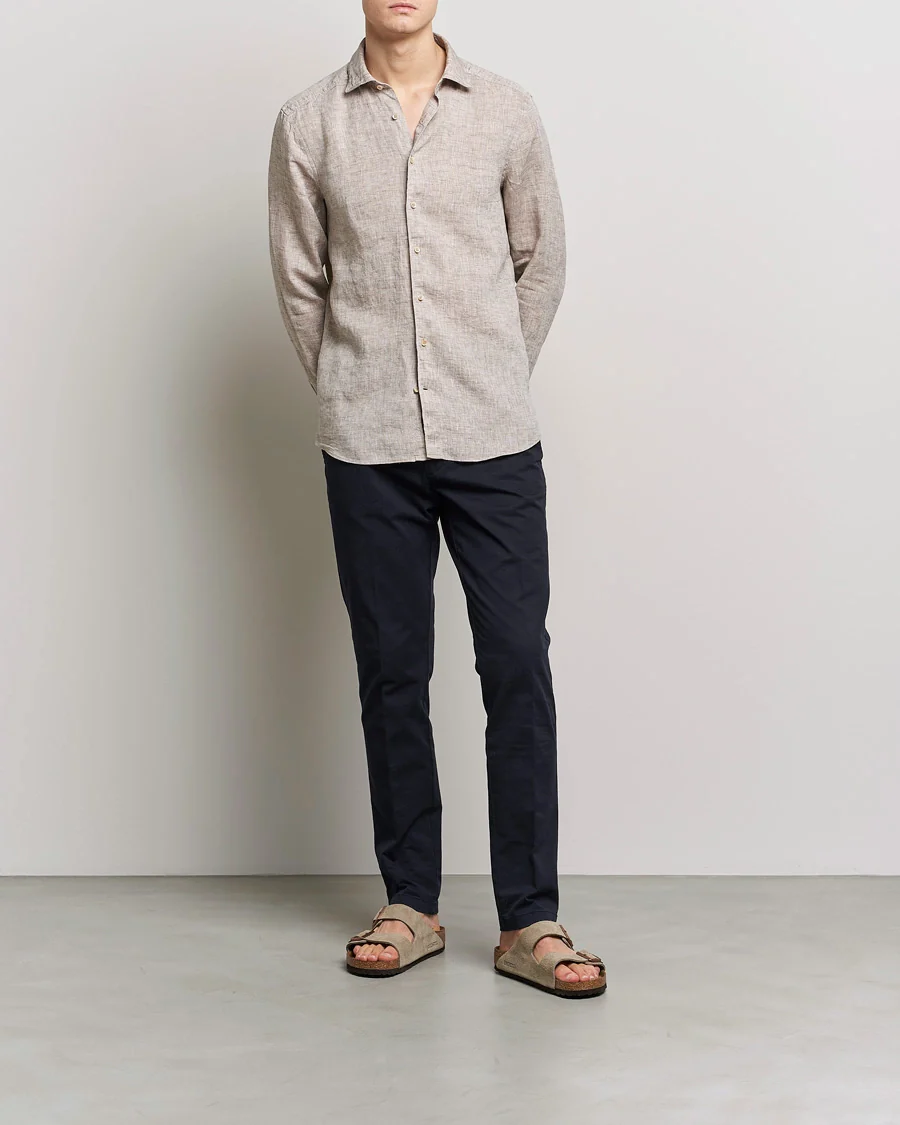 Beige Linen Fitted Body Shirt - Stenströms - Image 4