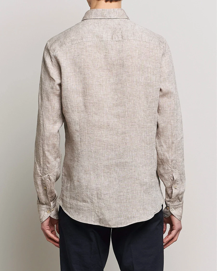 Beige Linen Fitted Body Shirt - Stenströms - Image 5