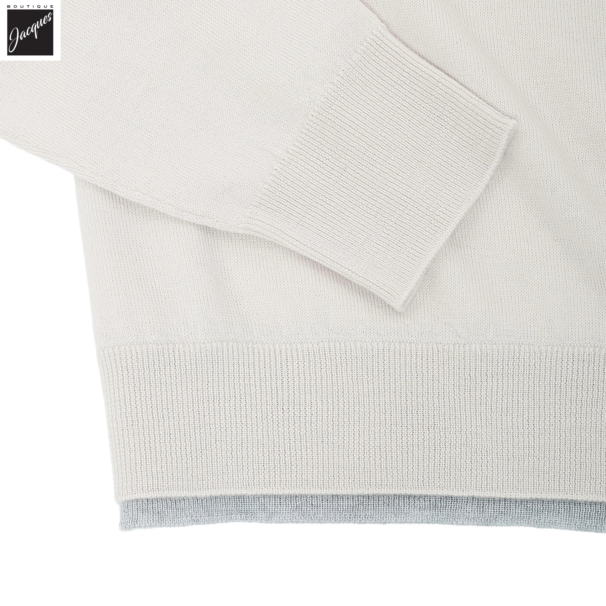 Bone w/ Gray Tipping Wool Crew Neck Sweater - ELEVENTY - Image 3