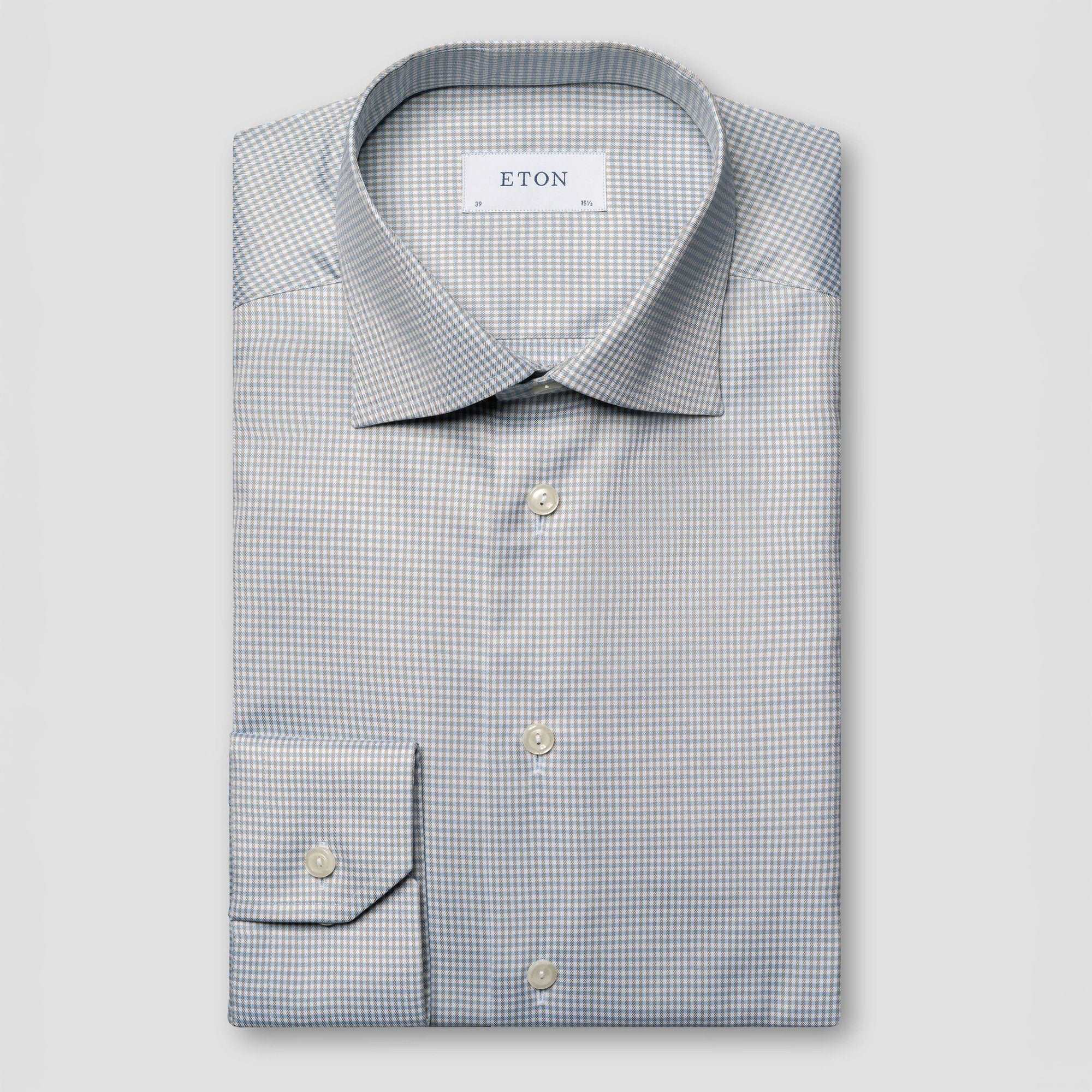 Beige Micro Check Cotton Tencel™ Lyocell Slim Fit Shirt - ETON - Image 2