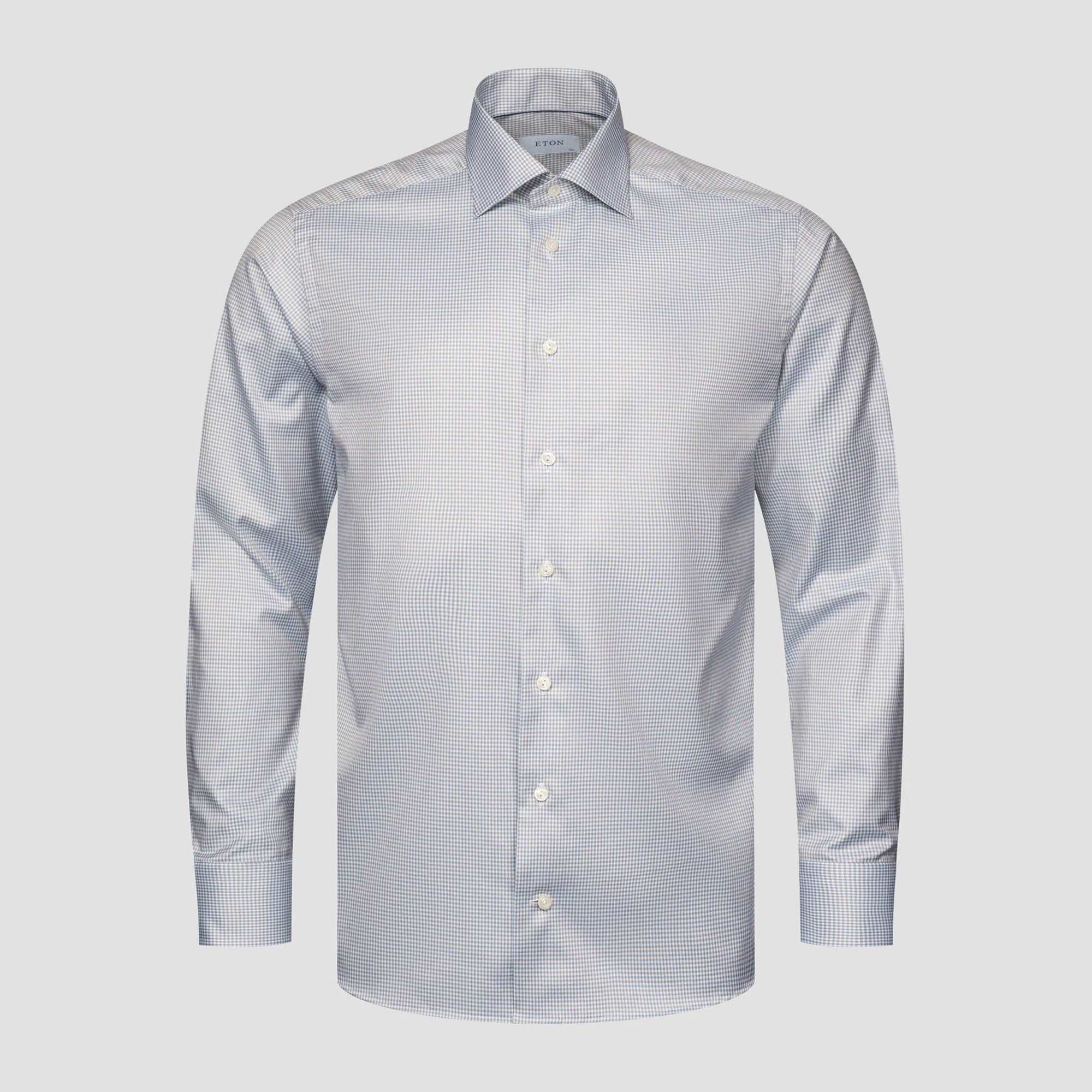 Beige Micro Check Cotton Tencel™ Lyocell Slim Fit Shirt - ETON - Image 3