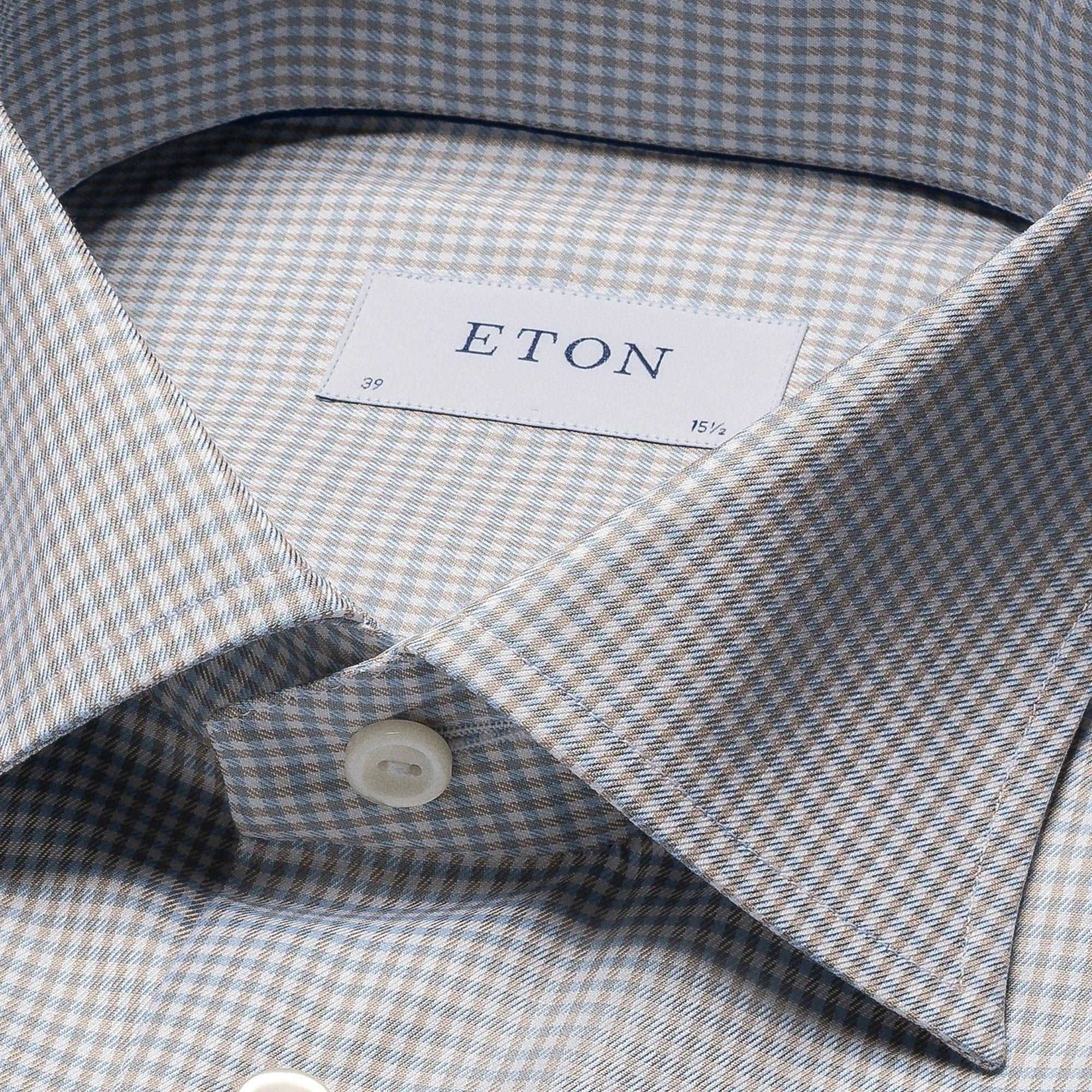 Beige Micro Check Cotton Tencel™ Lyocell Slim Fit Shirt - ETON - Image 4