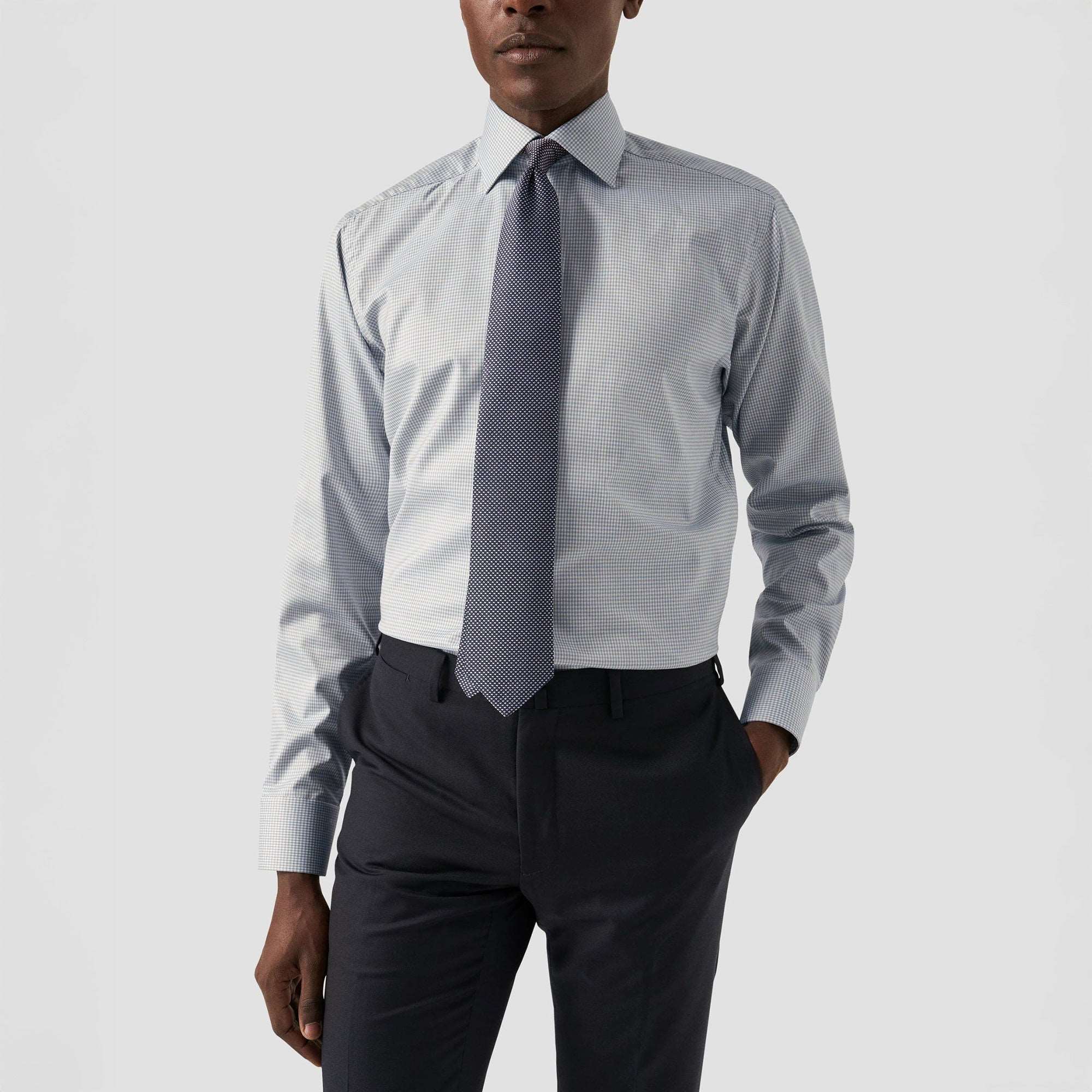 Beige Micro Check Cotton Tencel™ Lyocell Slim Fit Shirt - ETON - Image 9
