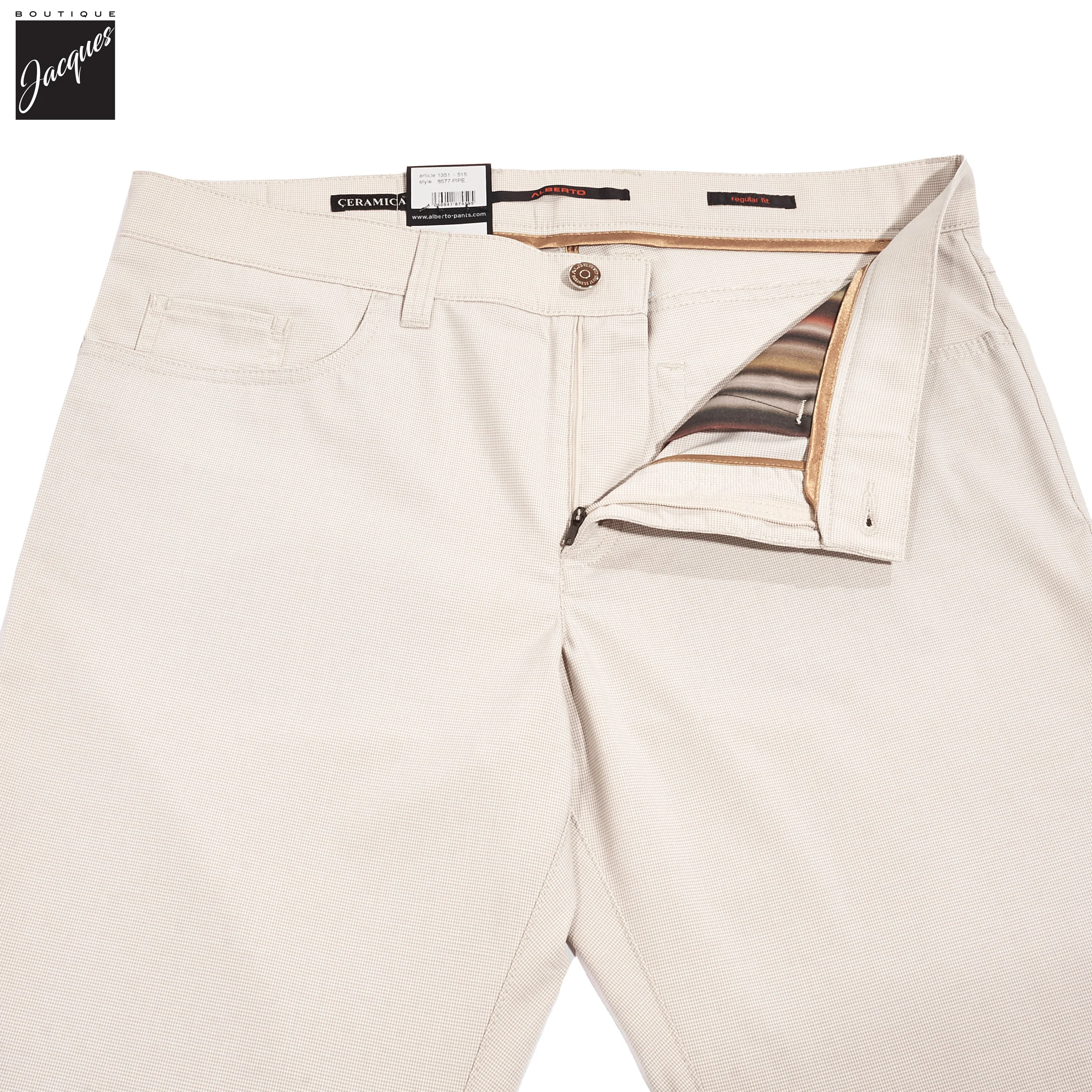Beige Mini Pepita Pattern Ceramica Pipe Five Pocket Pants - ALBERTO - Image 2