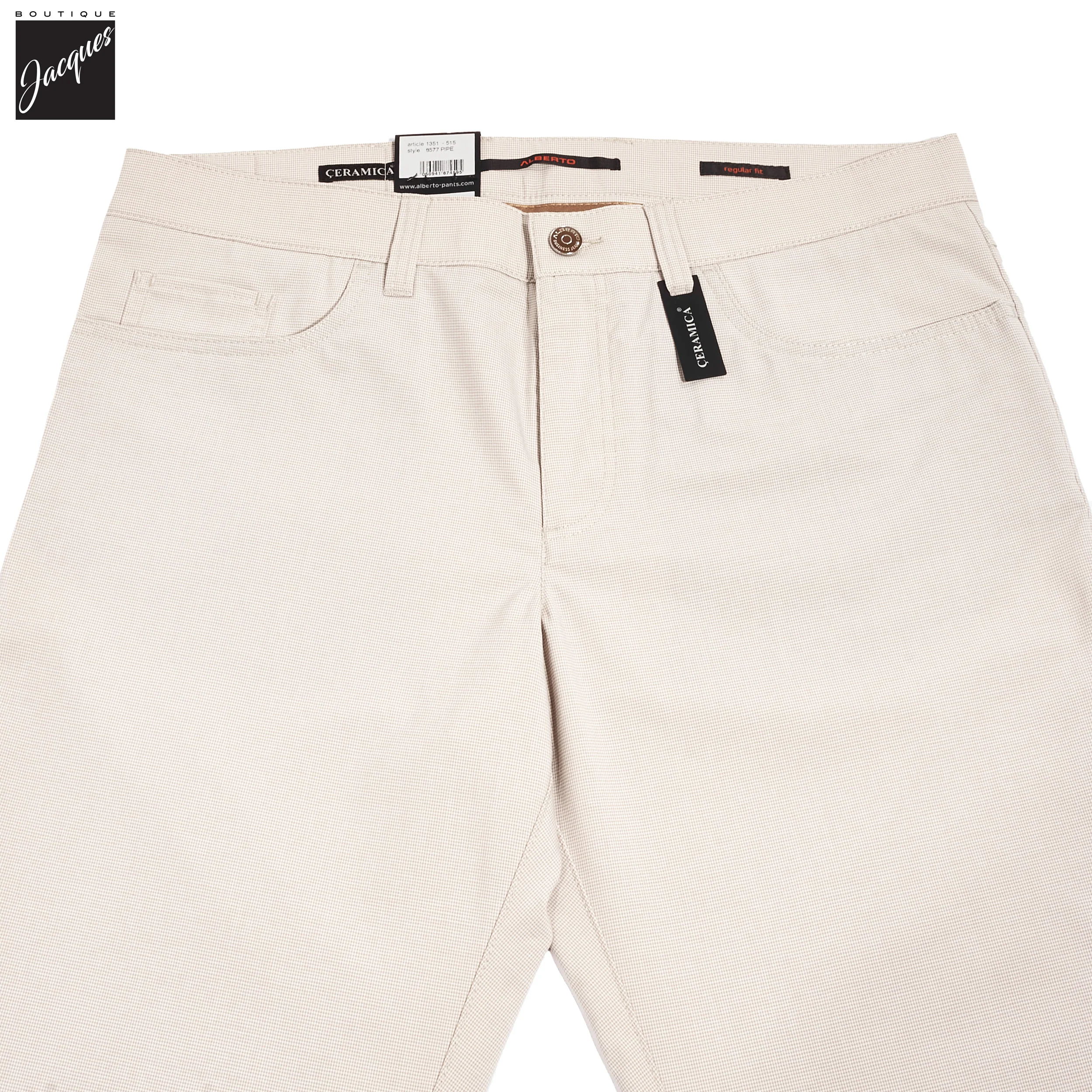 Beige Mini Pepita Pattern Ceramica Pipe Five Pocket Pants - ALBERTO - Image 3