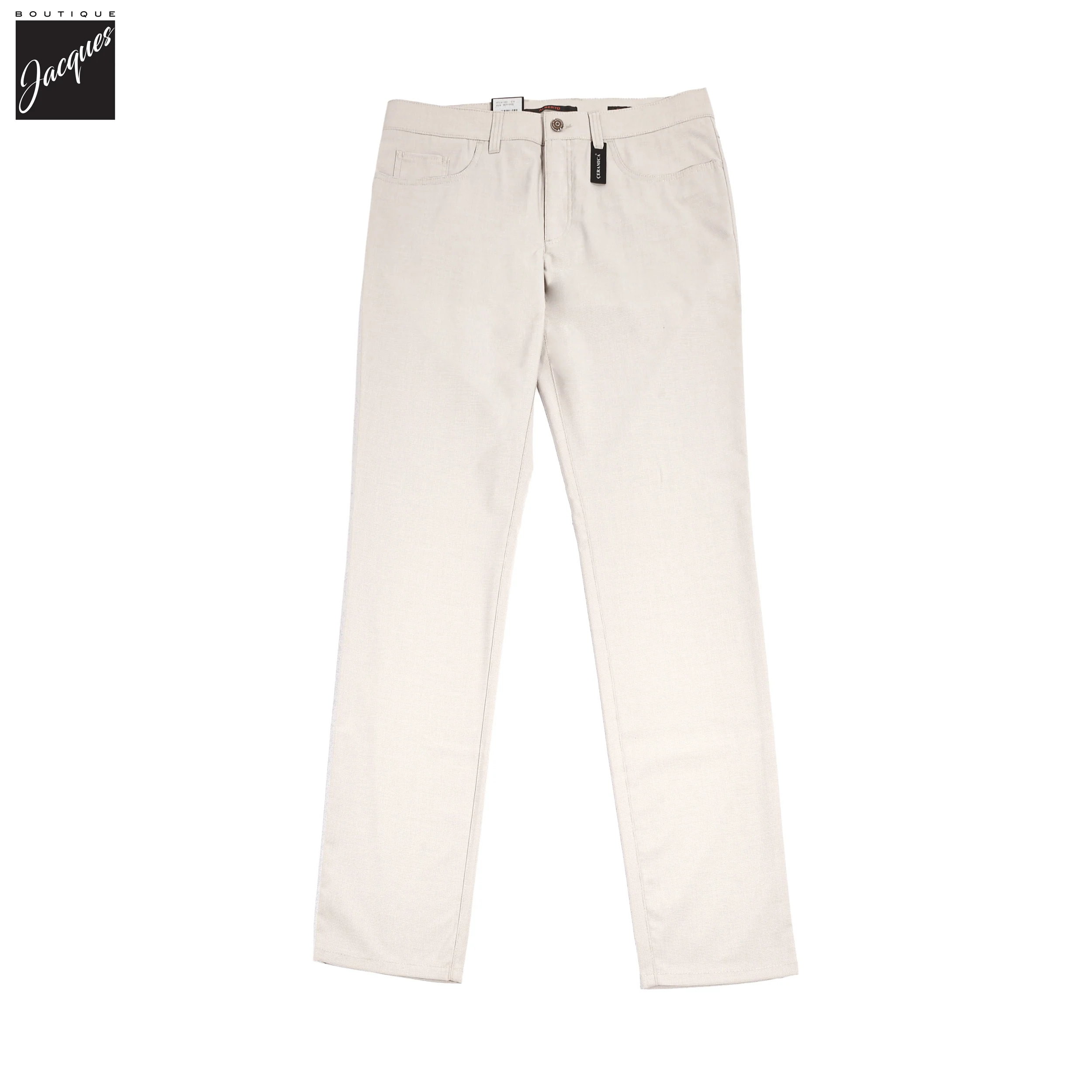 Beige Mini Pepita Pattern Ceramica Pipe Five Pocket Pants - ALBERTO - Image 4