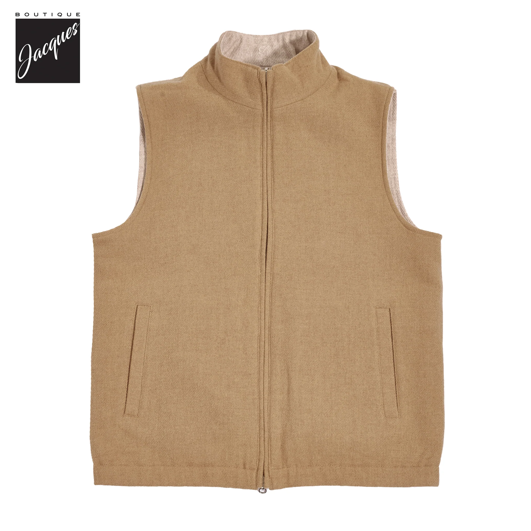 Beige/Oatmeal Reversible Wool Full Zip Vest - Stenströms - Image 3