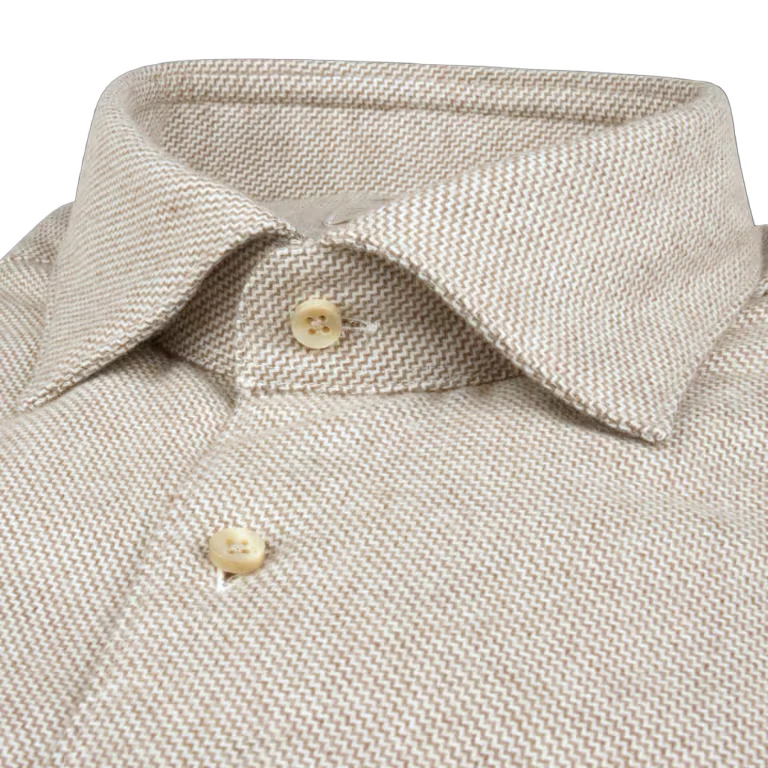 Beige Patterned Flannel Fitted Body Casual Shirt - Stenströms - Image 2