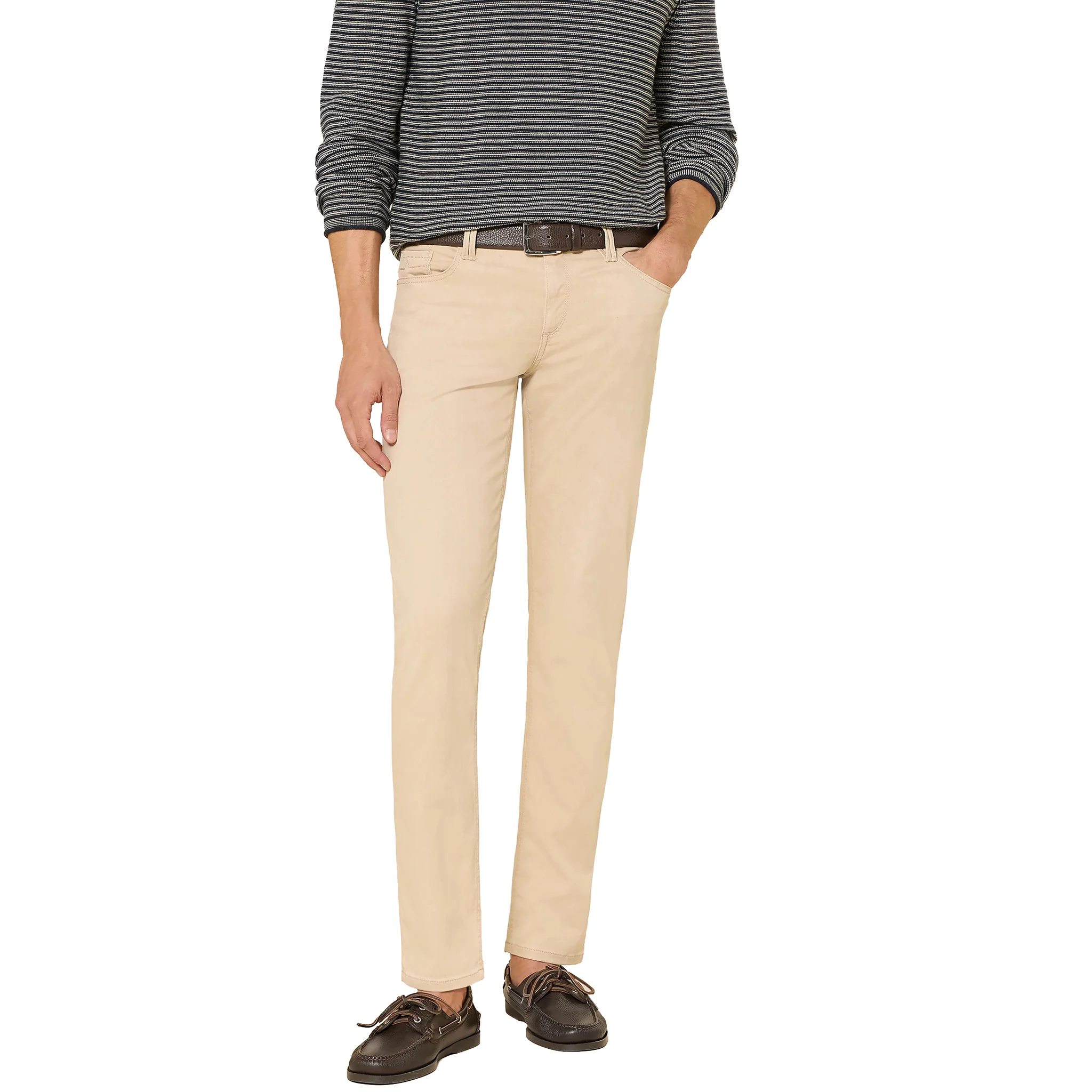 Beige Premium Regular Fit Soft Ultralight Five Pocket Pants - ALBERTO