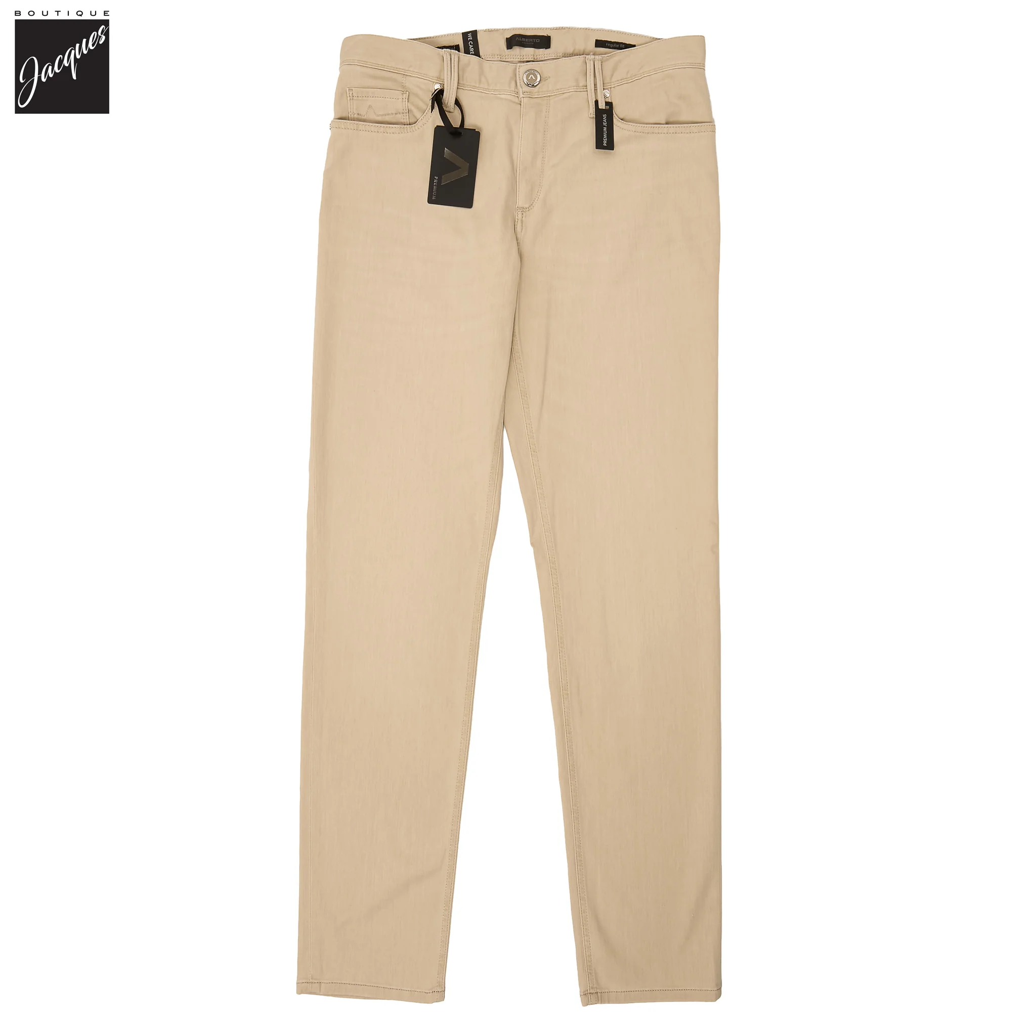 Beige Premium Regular Fit Soft Ultralight Five Pocket Pants - ALBERTO - Image 10