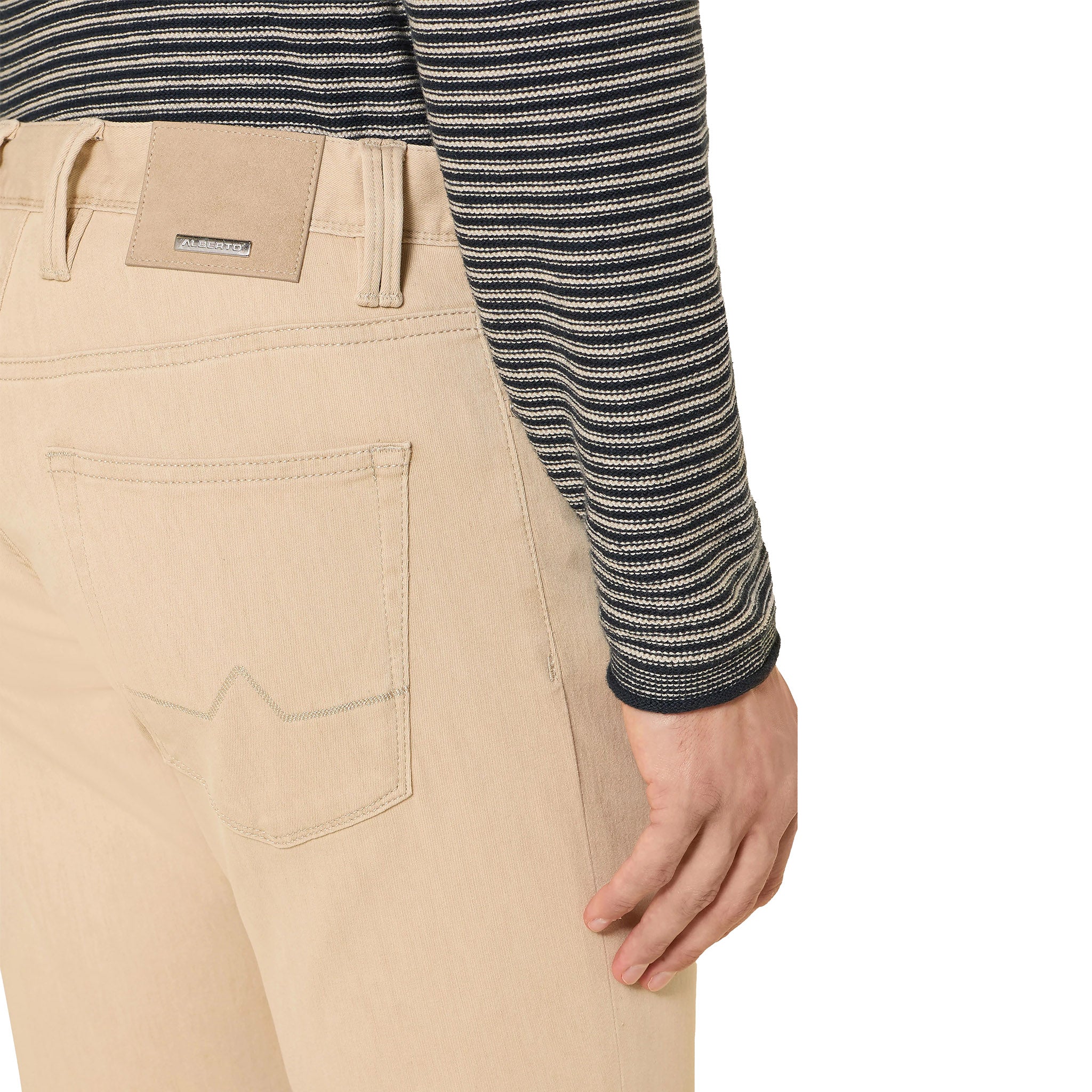 Beige Premium Regular Fit Soft Ultralight Five Pocket Pants - ALBERTO - Image 4
