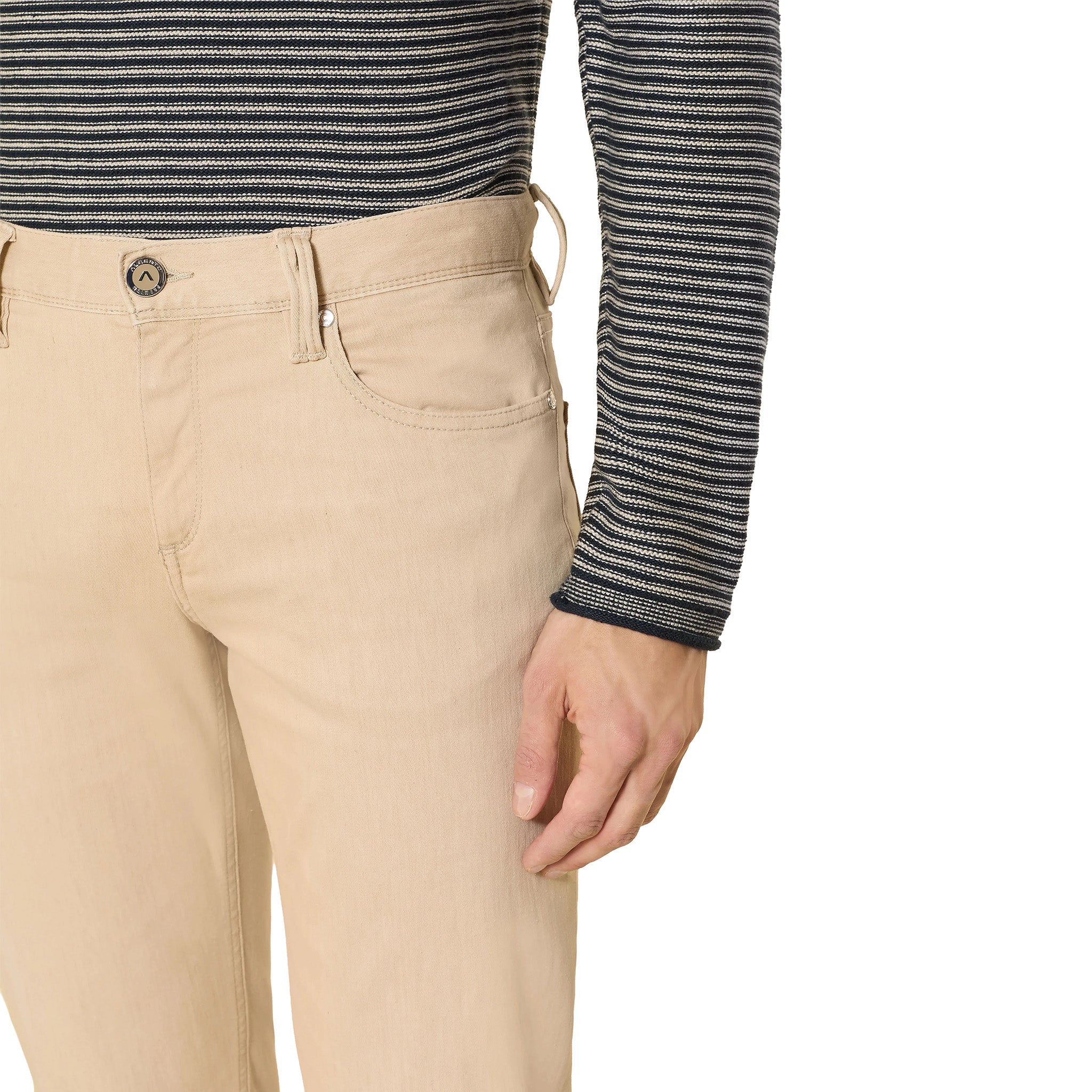 Beige Premium Regular Fit Soft Ultralight Five Pocket Pants - ALBERTO - Image 5