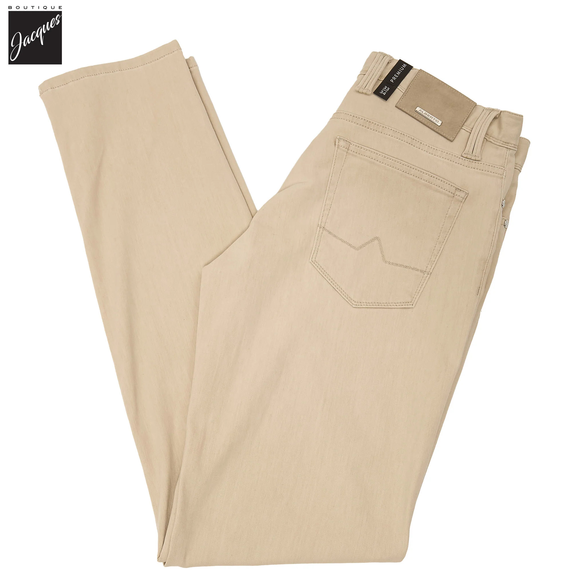 Beige Premium Regular Fit Soft Ultralight Five Pocket Pants - ALBERTO - Image 6