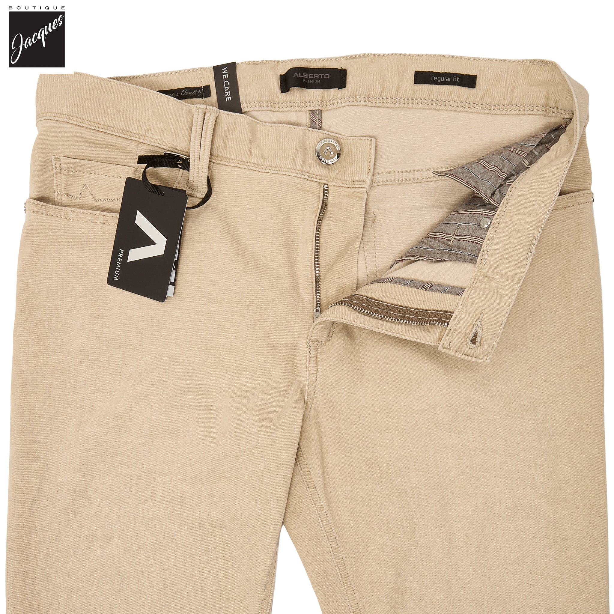 Beige Premium Regular Fit Soft Ultralight Five Pocket Pants - ALBERTO - Image 8