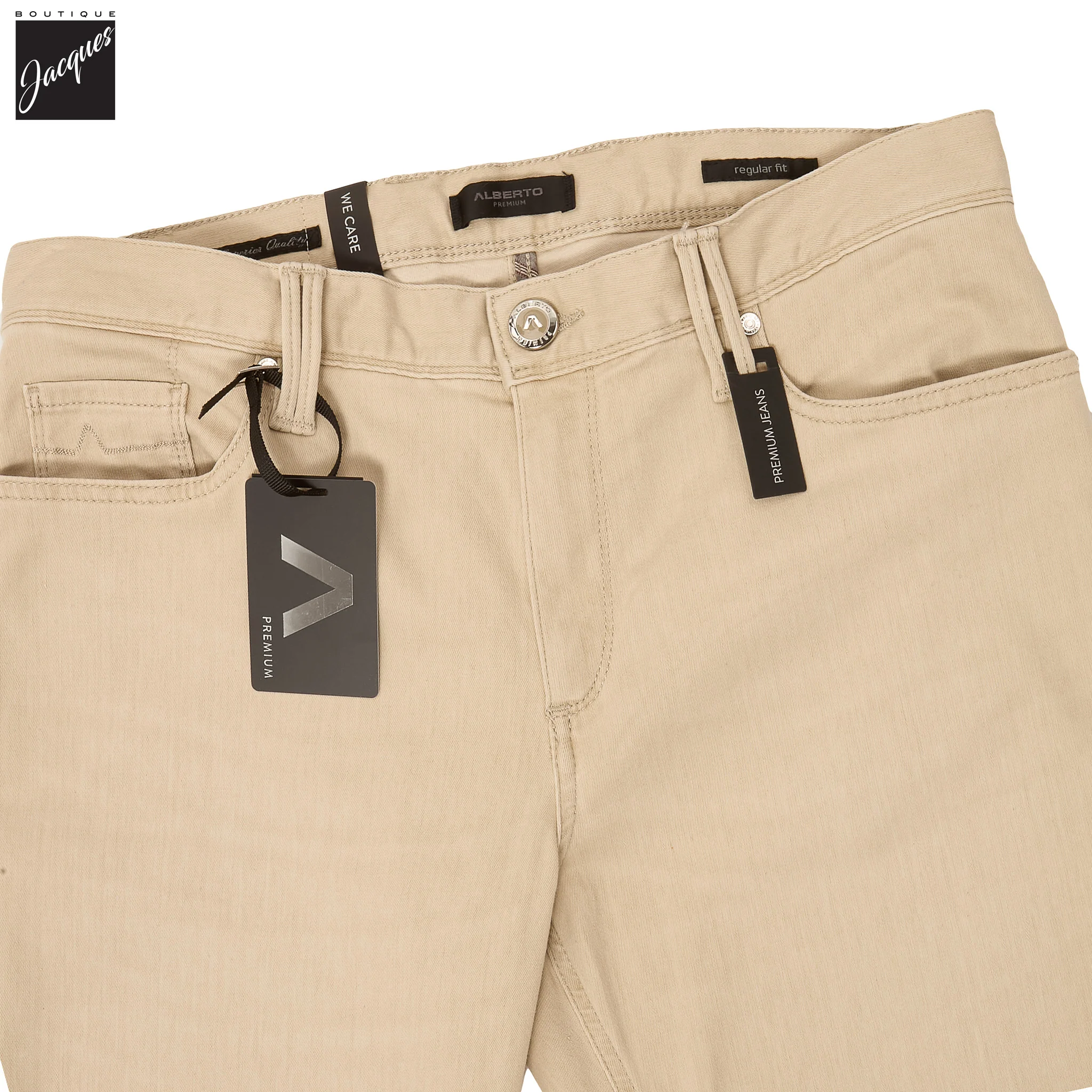 Beige Premium Regular Fit Soft Ultralight Five Pocket Pants - ALBERTO - Image 9