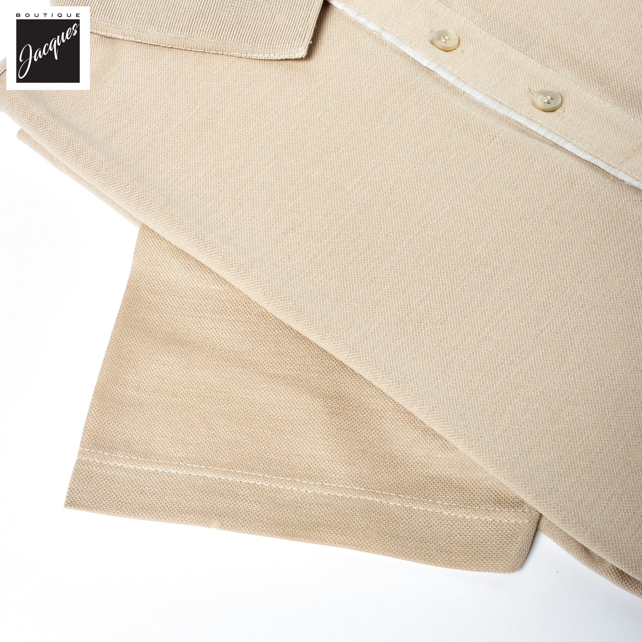 Beige Shark Tag Piqué Cotton Polo with Linen Trims - Paul & Shark - Image 8