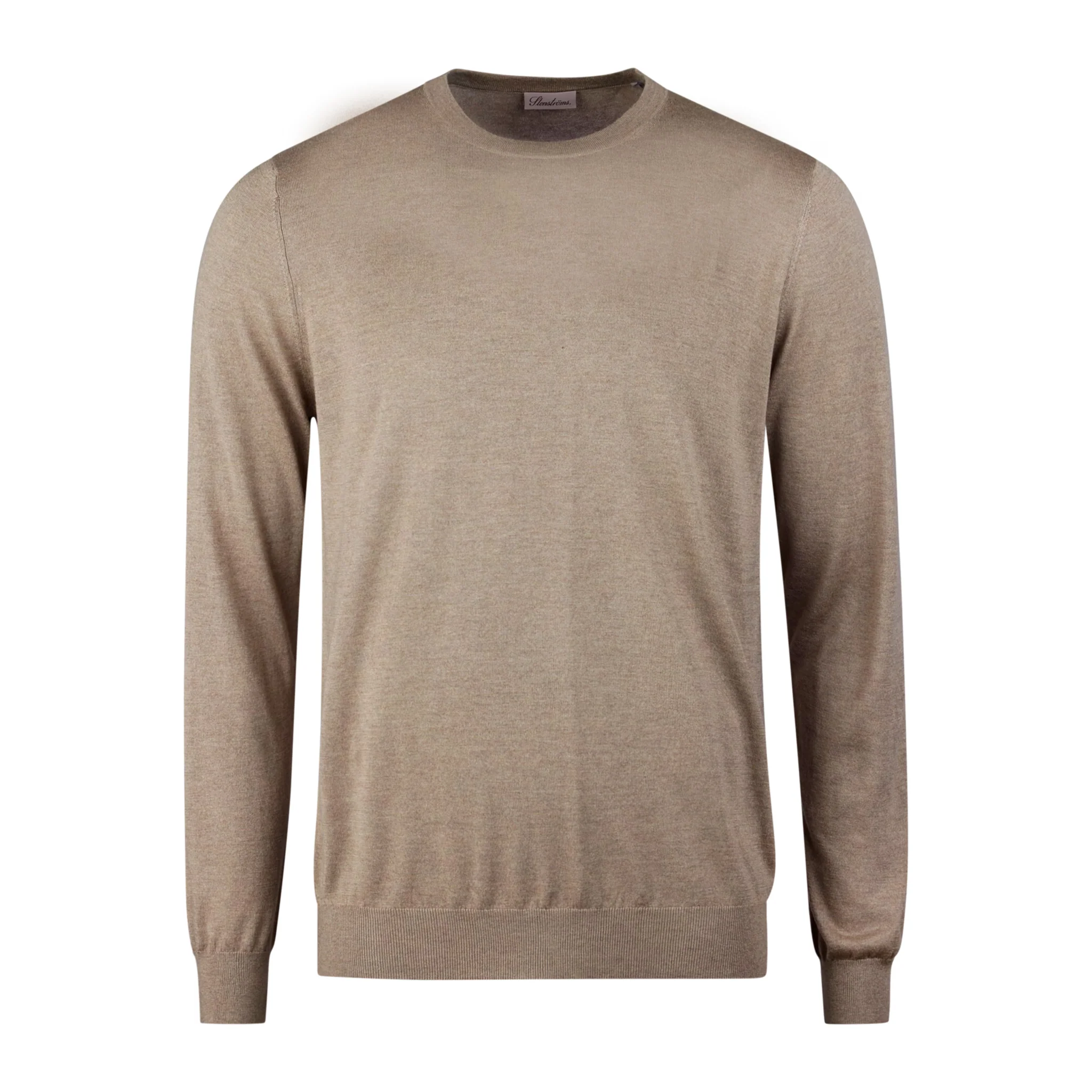 Beige Silk-Cashmere Long Sleeve Crew Neck - Stenströms