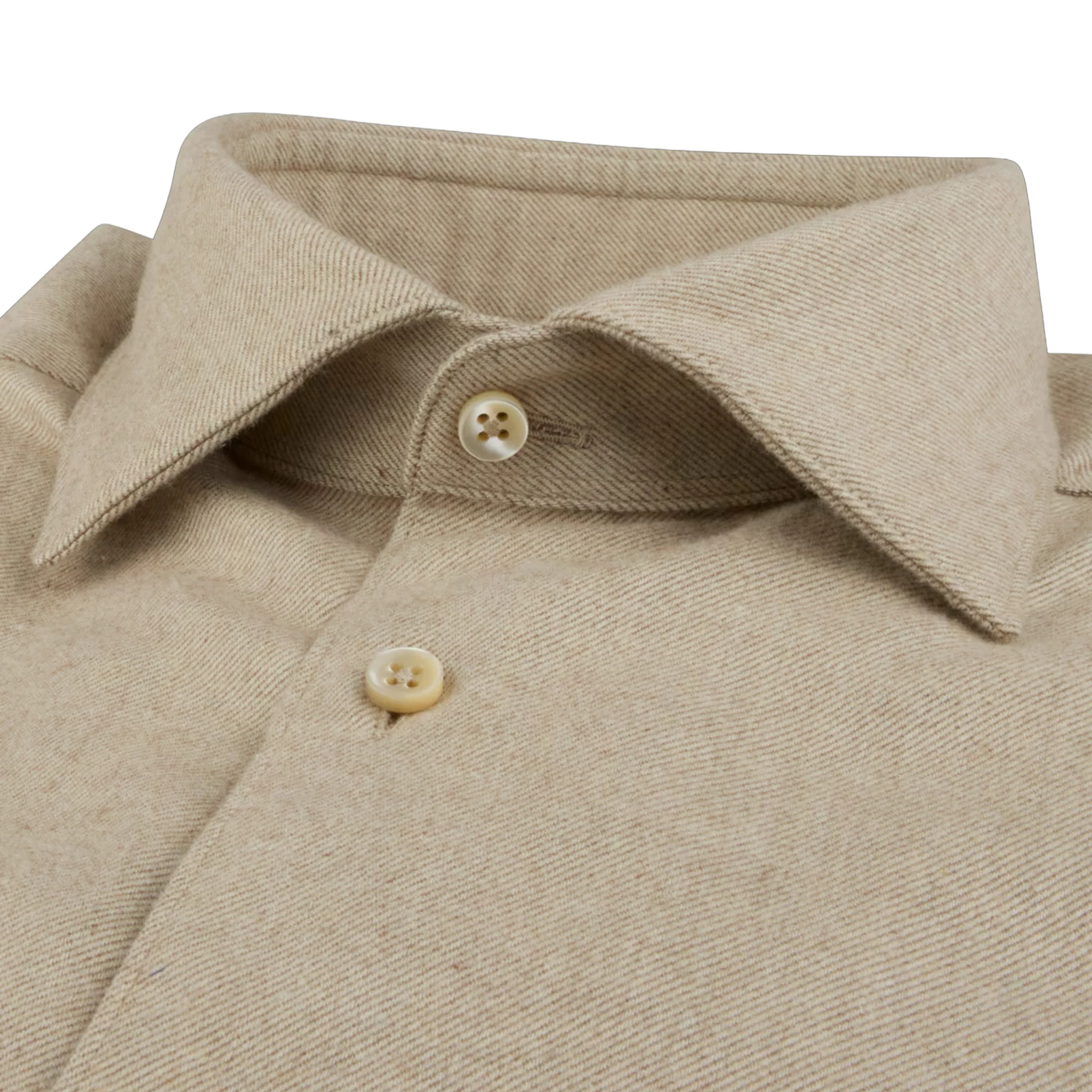 Beige Solid Cotton Flannel Slimline Shirt - Stenströms - Image 2
