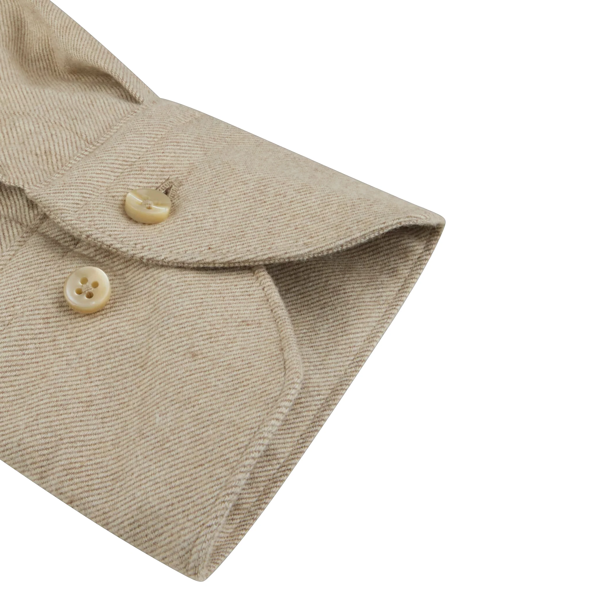 Beige Solid Cotton Flannel Slimline Shirt - Stenströms - Image 3