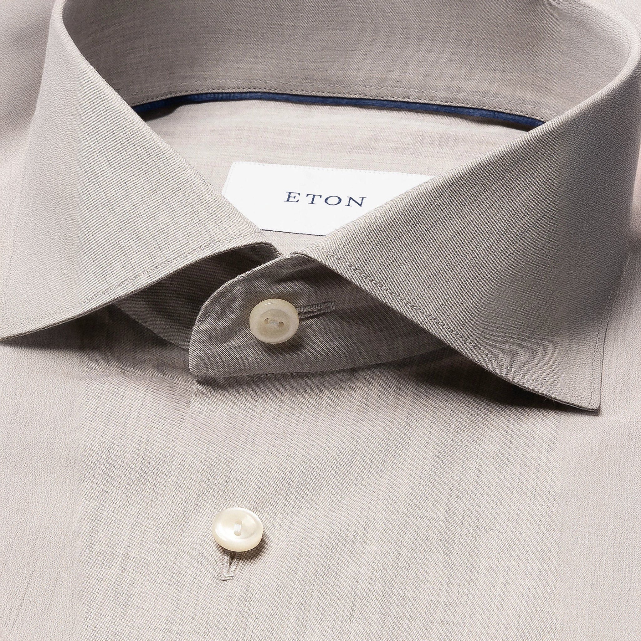 Beige Solid Fine Twill Slim Fit Shirt - ETON - Image 2
