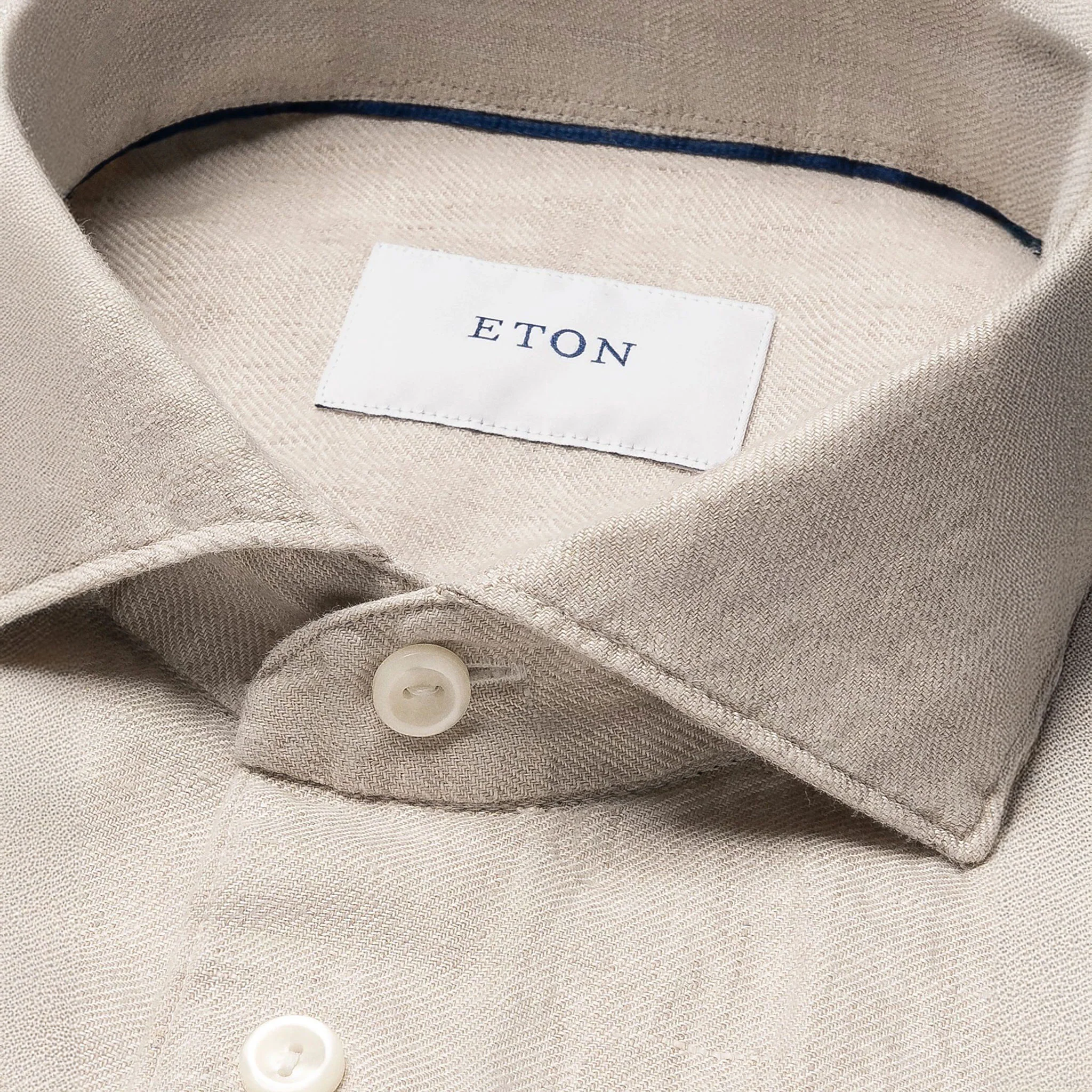 Beige Solid Linen Twill Slim Fit Casual Shirt - ETON - Image 2