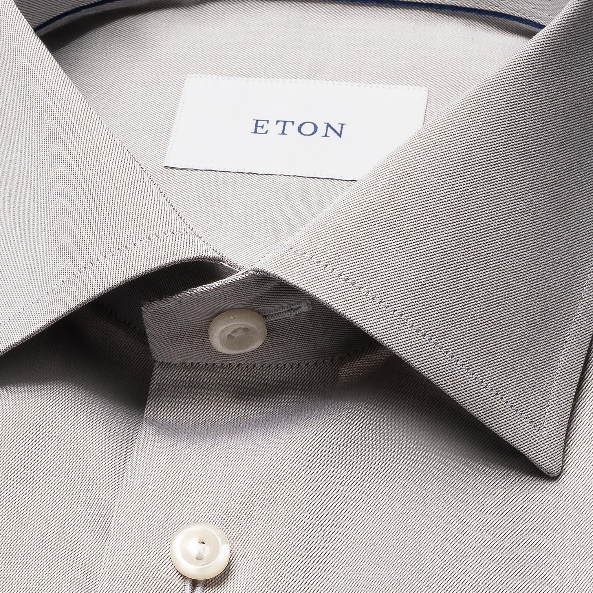 Pale Taupe Solid Signature Twill Slim Fit Shirt - ETON - Image 9