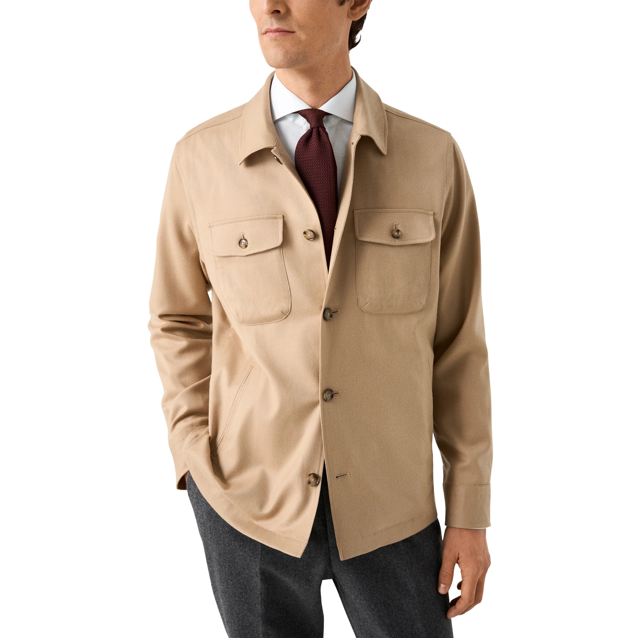 Beige Wool Four-Pocket Overshirt - ETON - Image 4