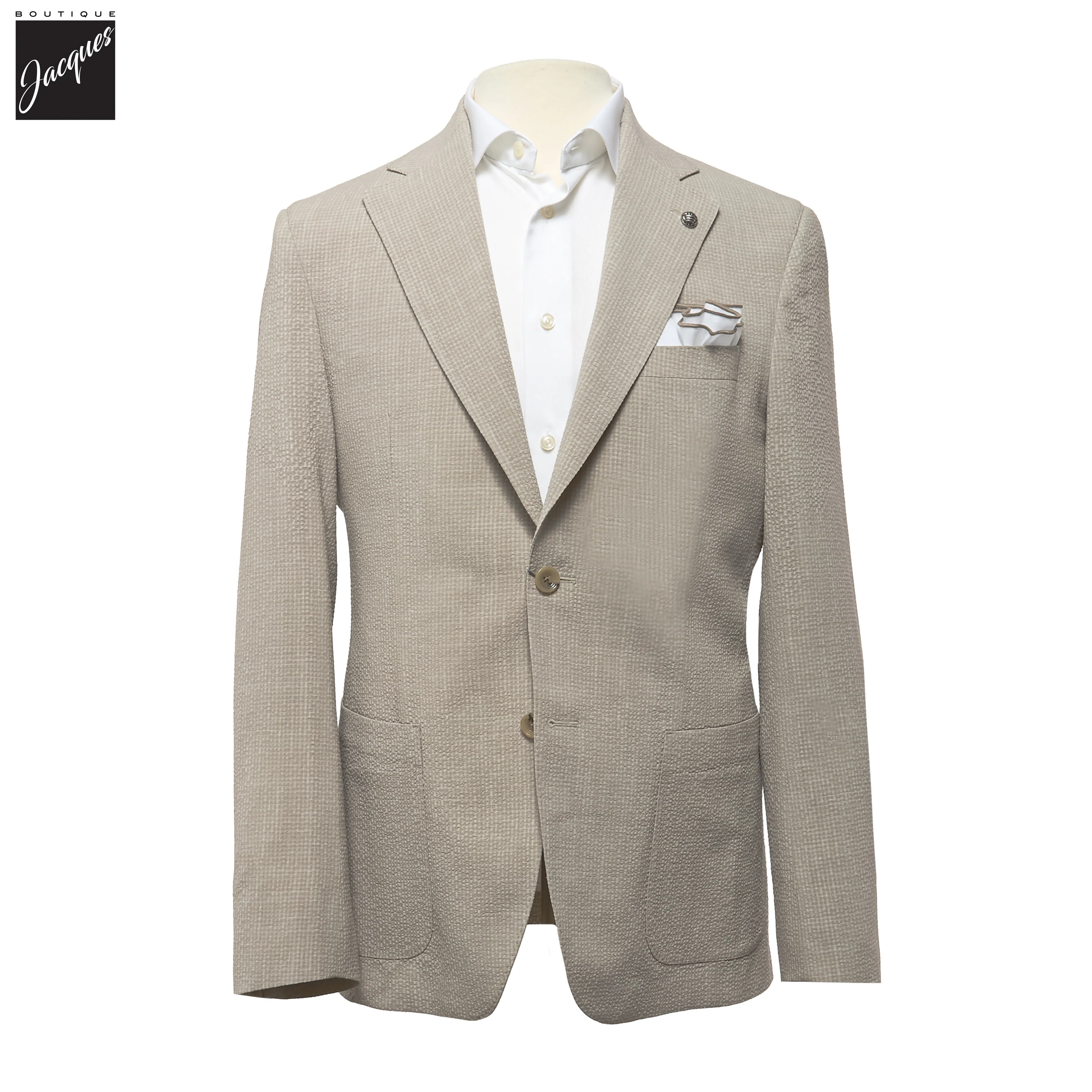 Beige Wool/Silk/Linen Seersucker Myles Contemporary Sport Jacket - Jack Victor 1913